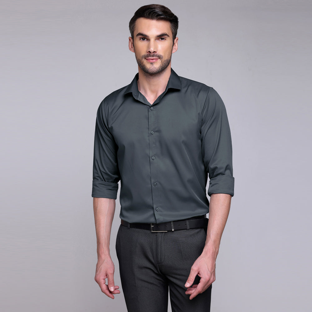PREMIUM SATIN SHIRT | FORMAL SHIRT FOR MEN | LUXURIOUS SATIN LYCRA PARTY WEAR-Dark Grey Shirt