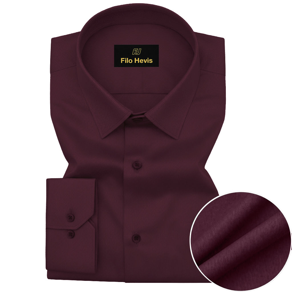 Fine-Ribbed Self-Structured Formal Shirt-MAROON