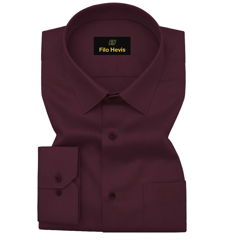 Fine-Ribbed Self-Structured Formal Shirt-MAROON My Store