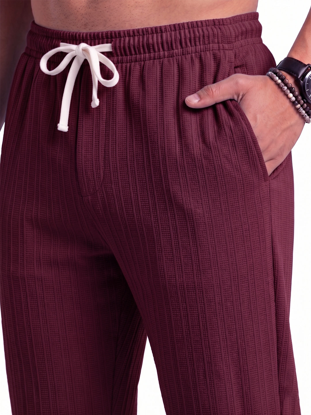 Men’s Dark Maroon Textured Co-Ord Set – Premium Relaxed Fit Shirt & Trouser Set