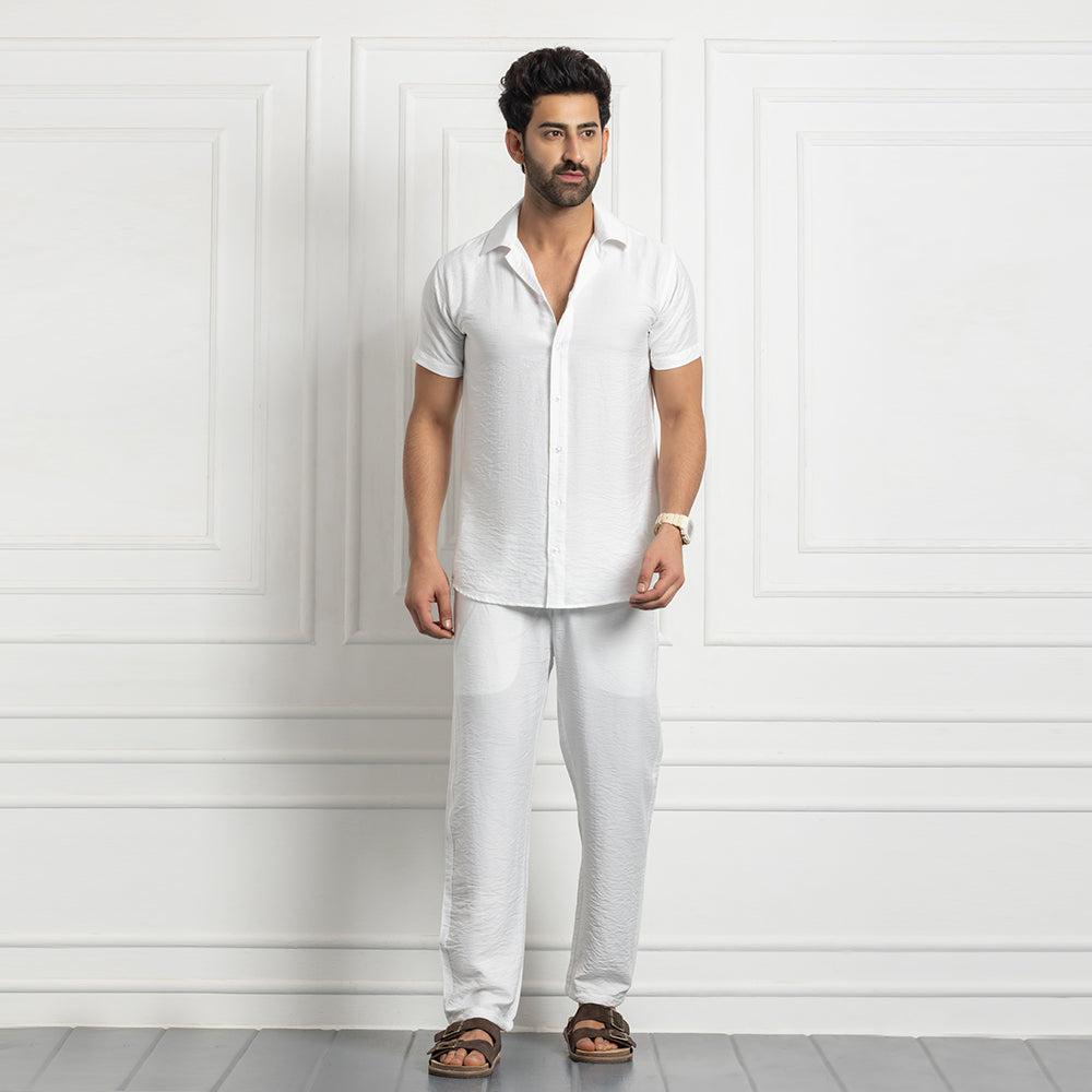 Men's Linen Shirt Co-ords Set- White