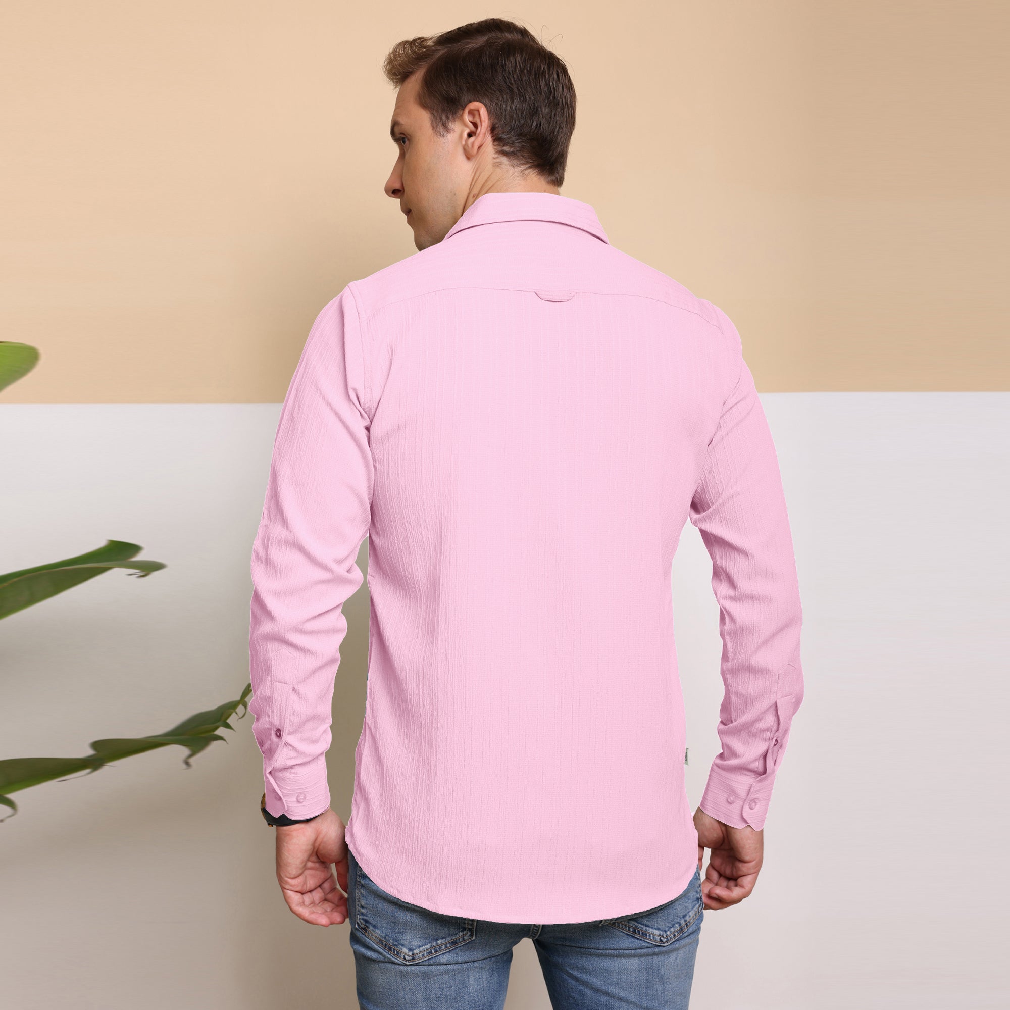 Crushed Self Stripe Light Pink Shirt