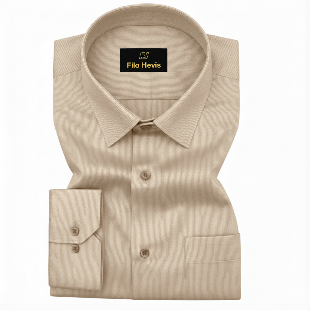 Fine-Ribbed Self-Structured Formal Shirt-BEIGE