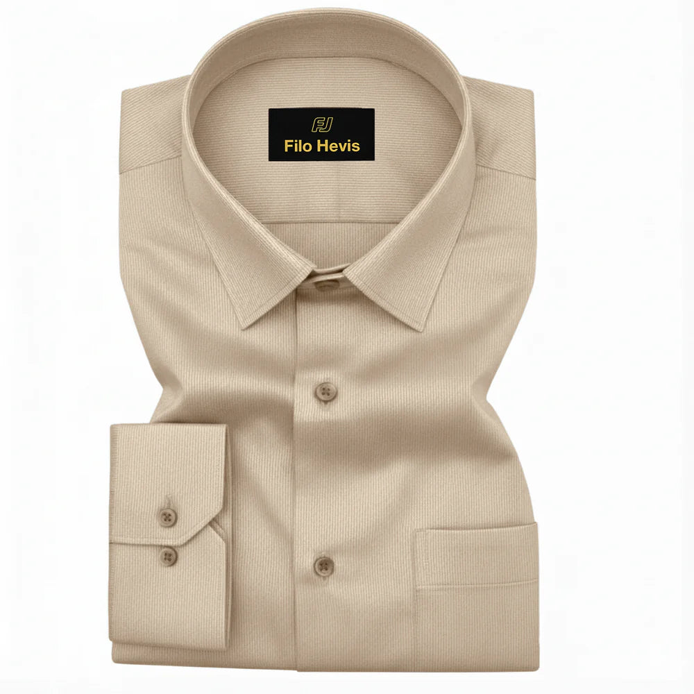 Fine-Ribbed Self-Structured Formal Shirt-BEIGE My Store