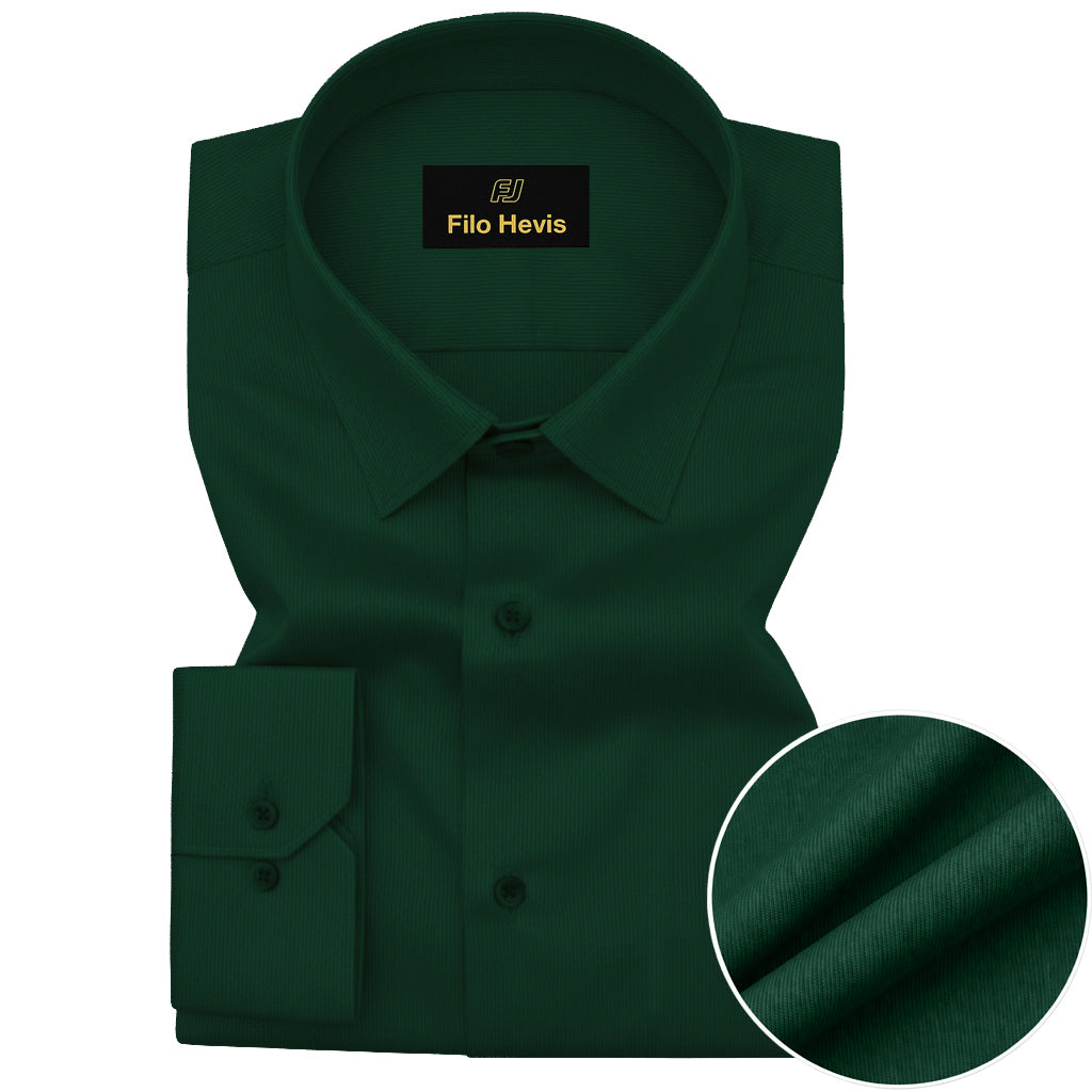 Fine-Ribbed Self-Structured Formal Shirt-DARK GREEN