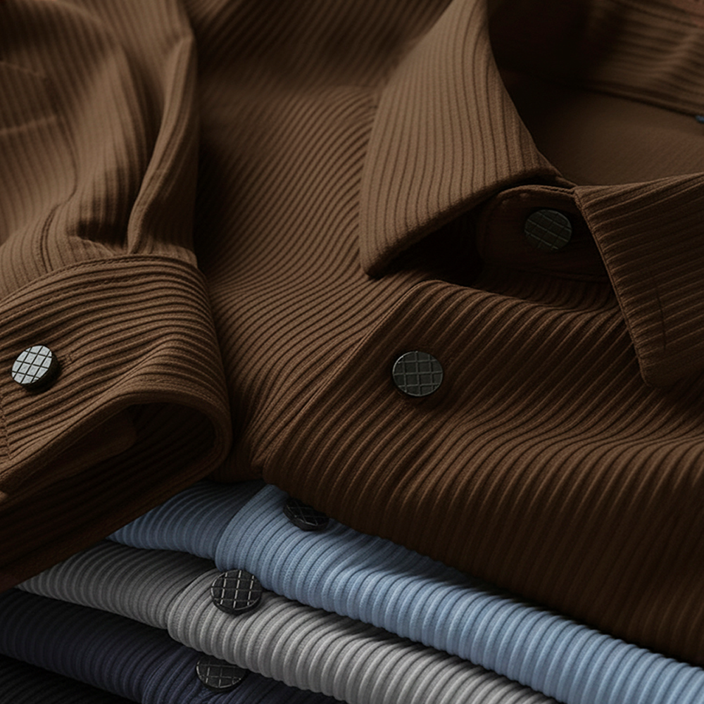 Self Cord Casual Shirts for Men Blended Fabric - Brown