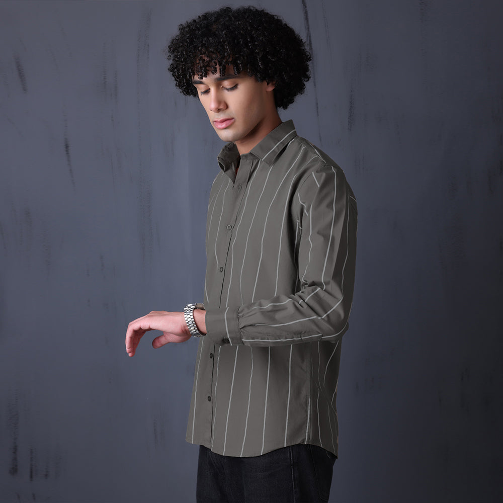 STRIPE CASUAL COTTON SHIRT (DARK GREY)