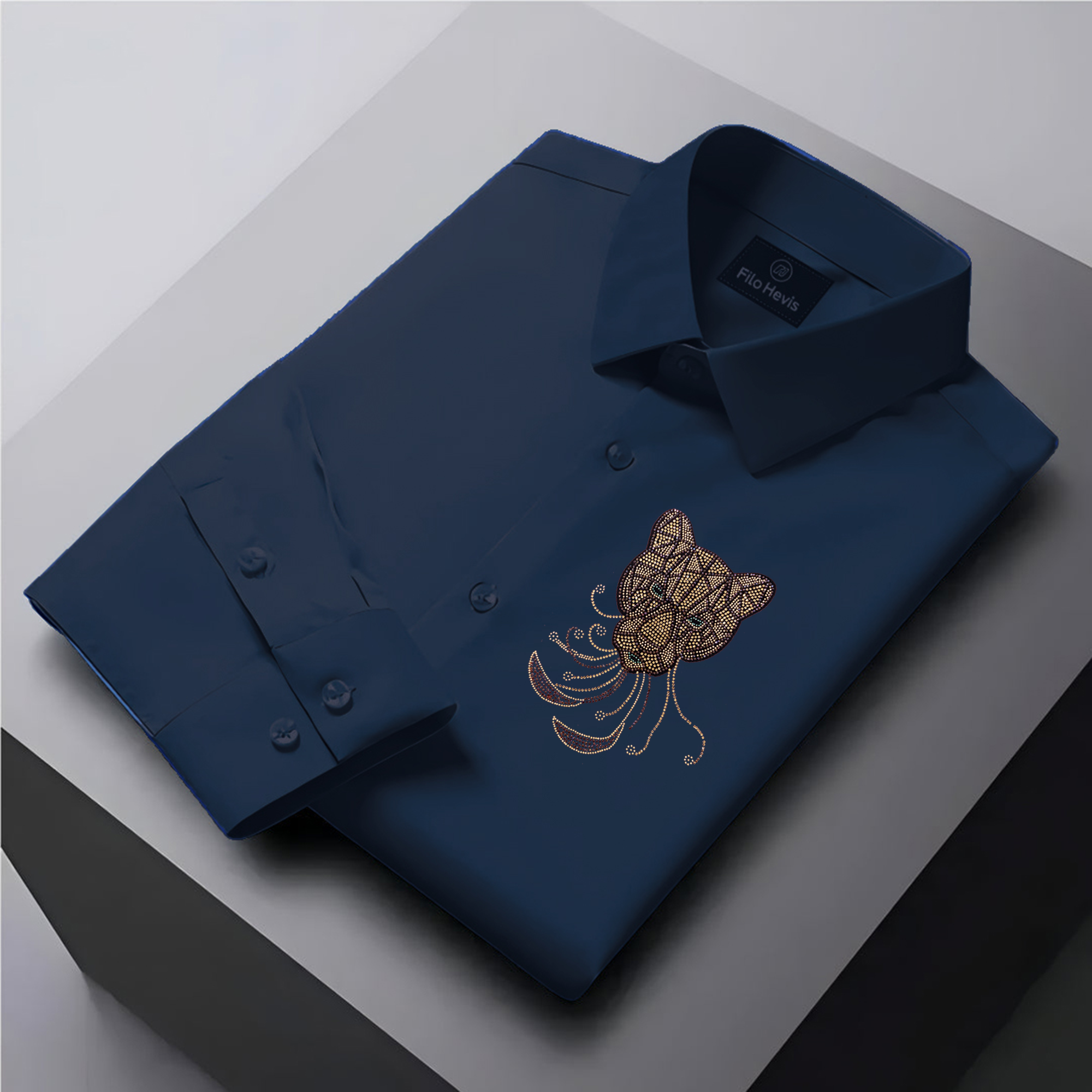 PARTY SHIRTS FOR MEN | PREMIUM SHIRTS | CLUB SHIRTS Tiger Embroidery-NAVY BLUE