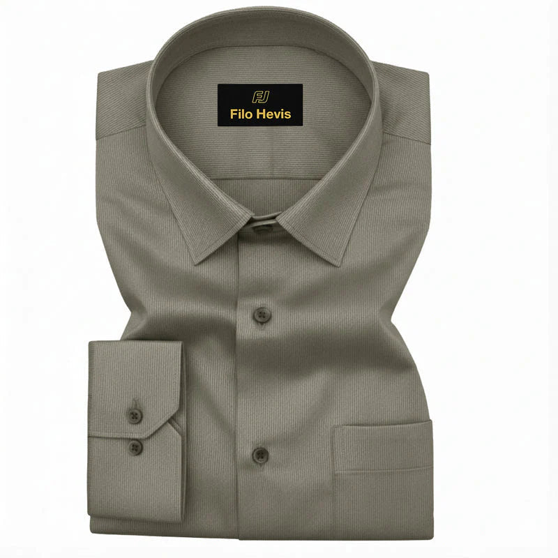 Fine-Ribbed Self-Structured Formal Shirt-MUD GREY My Store