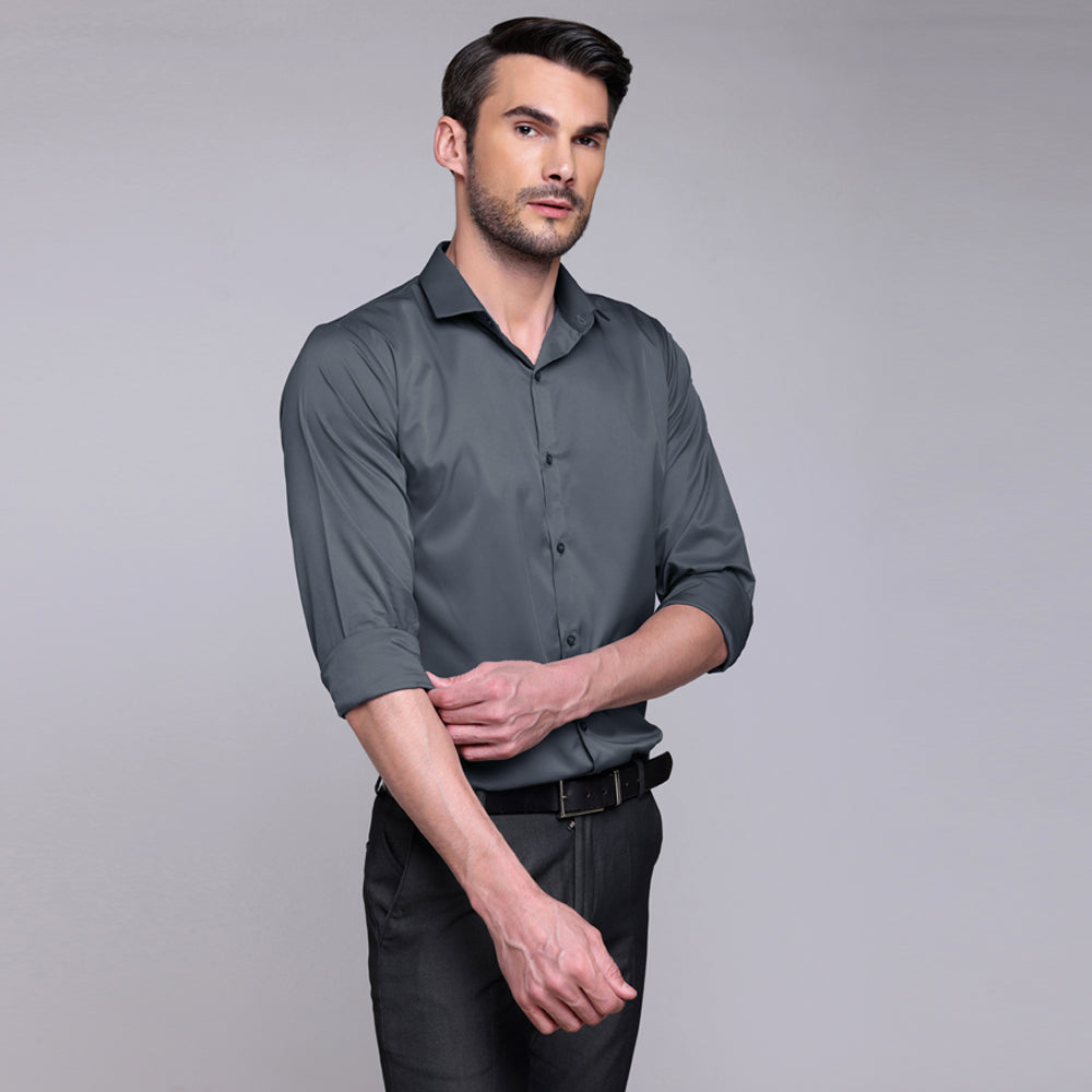 PREMIUM SATIN SHIRT | FORMAL SHIRT FOR MEN | LUXURIOUS SATIN LYCRA PARTY WEAR-Dark Grey Shirt