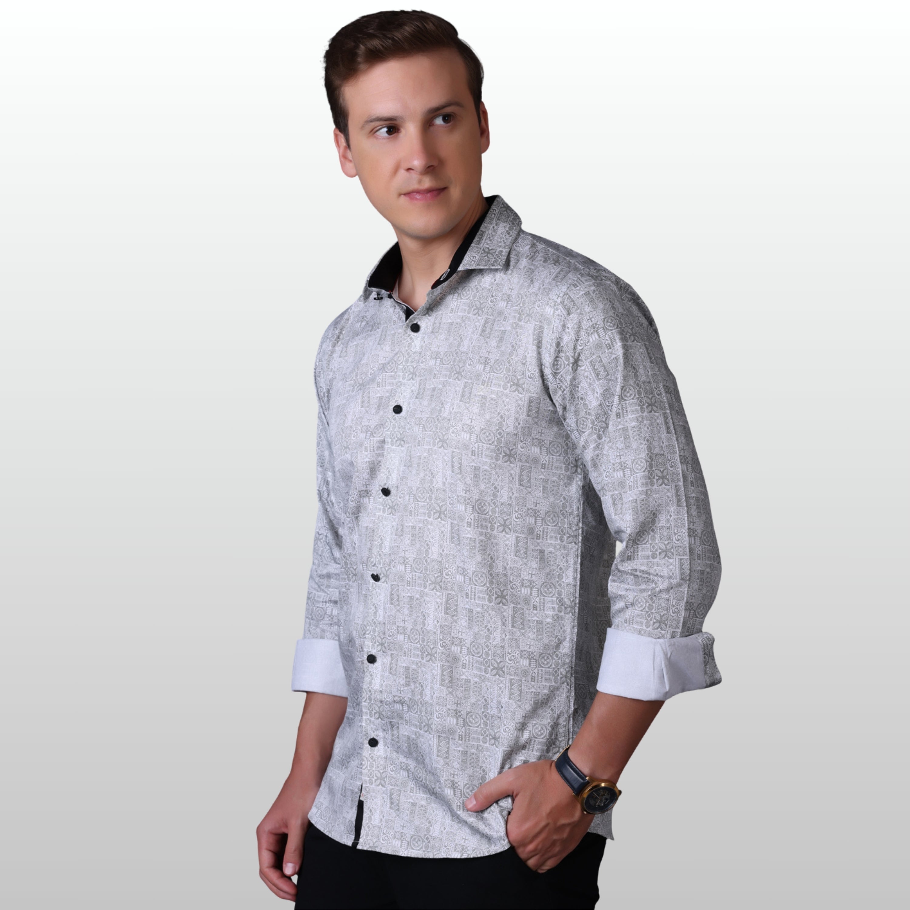 Geometrical Print Casual Shirt Green Color