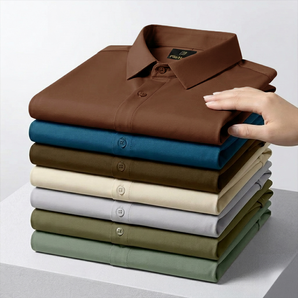 Men's Premium Stretch Formal Shirt with Gold Collar Pins | Wrinkle-Resistant | Party & Office Wear | Brown