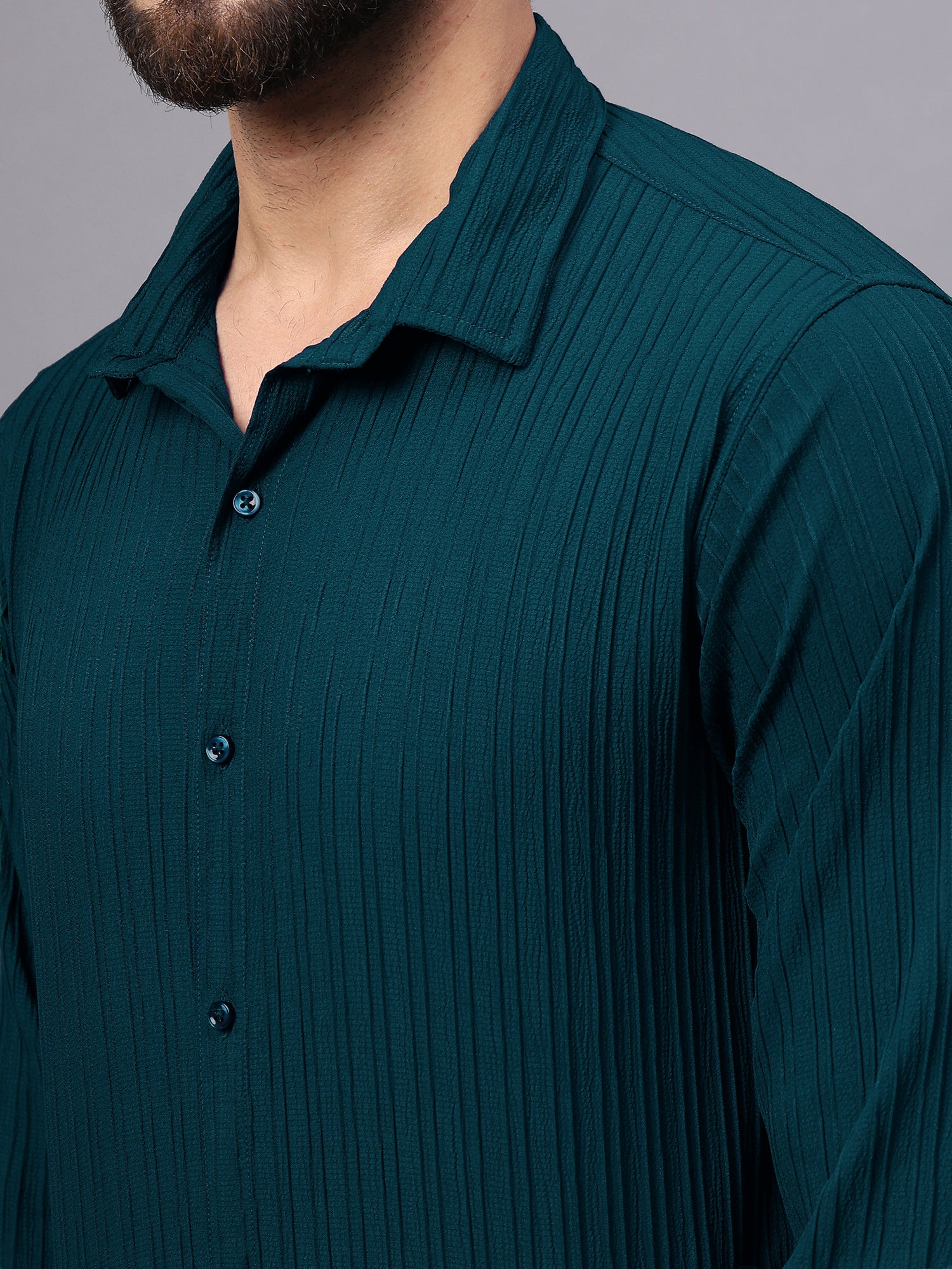 Crushed Self Stripe Dark Green Shirt