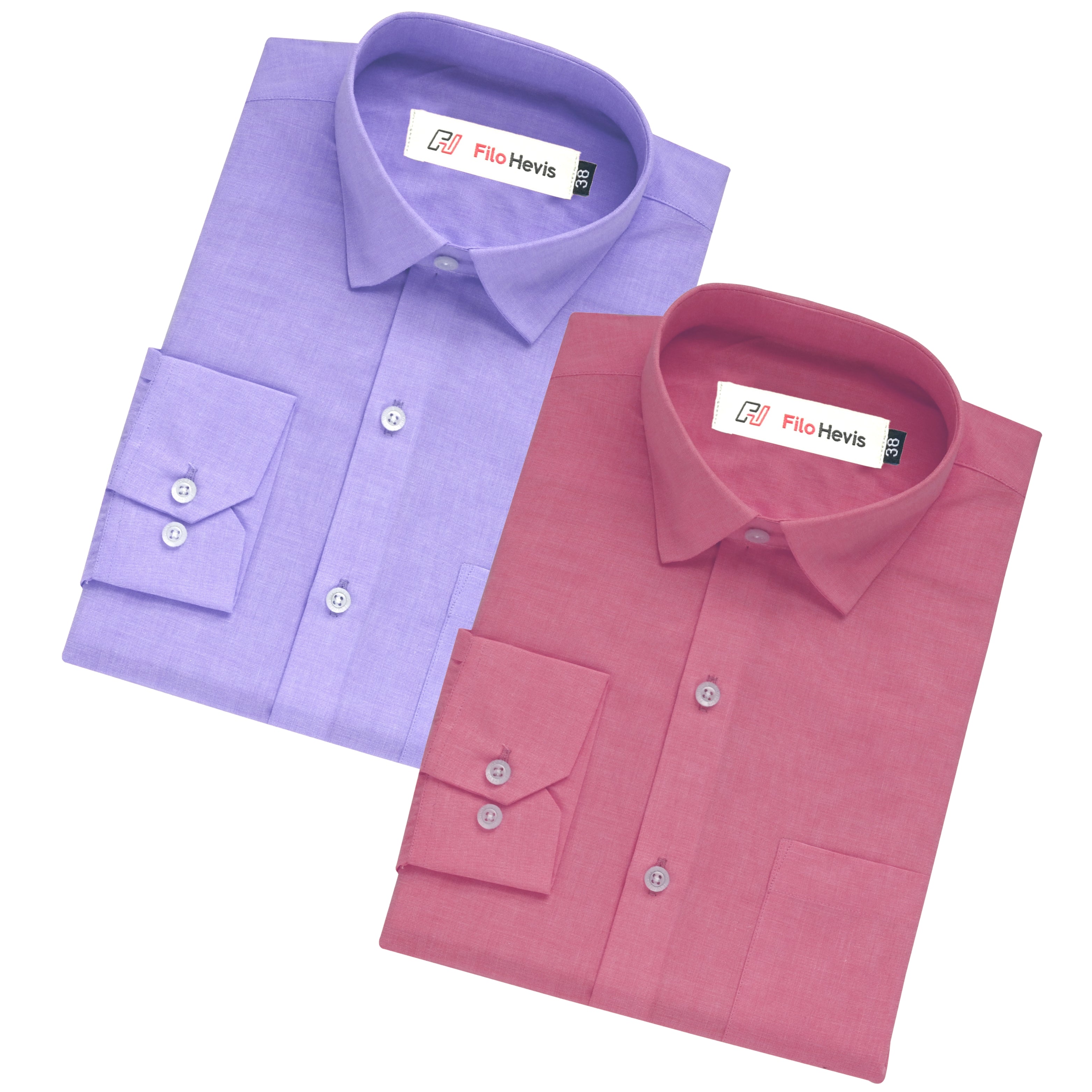 Combo of 2 Filafil Fabric Regular Fit Formal Shirts – Purple & Pink (Single Pocket)