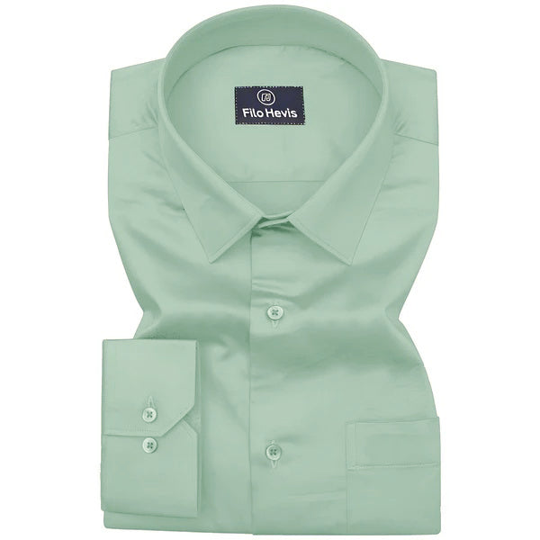 PLATINUM COTTON SATIN FORMAL SHIRT FOR MEN (Single Pocket)-Pista Green