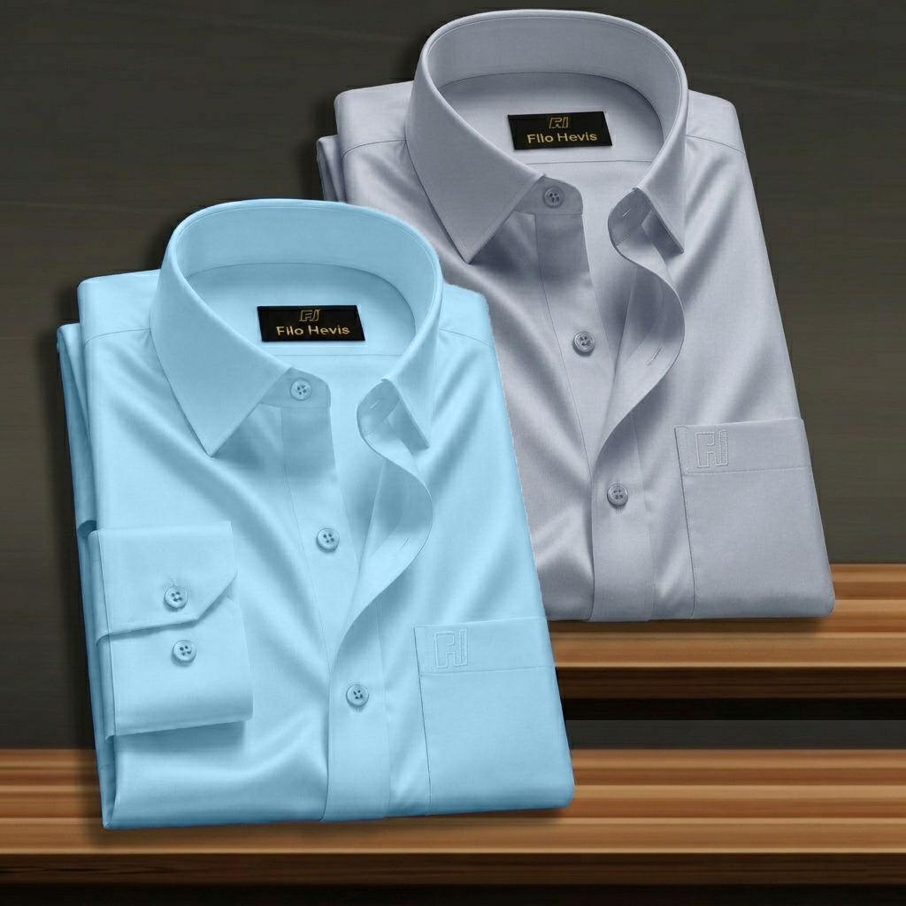 Combo of 2 Formal shirts Light Grey & Sky Colour My Store