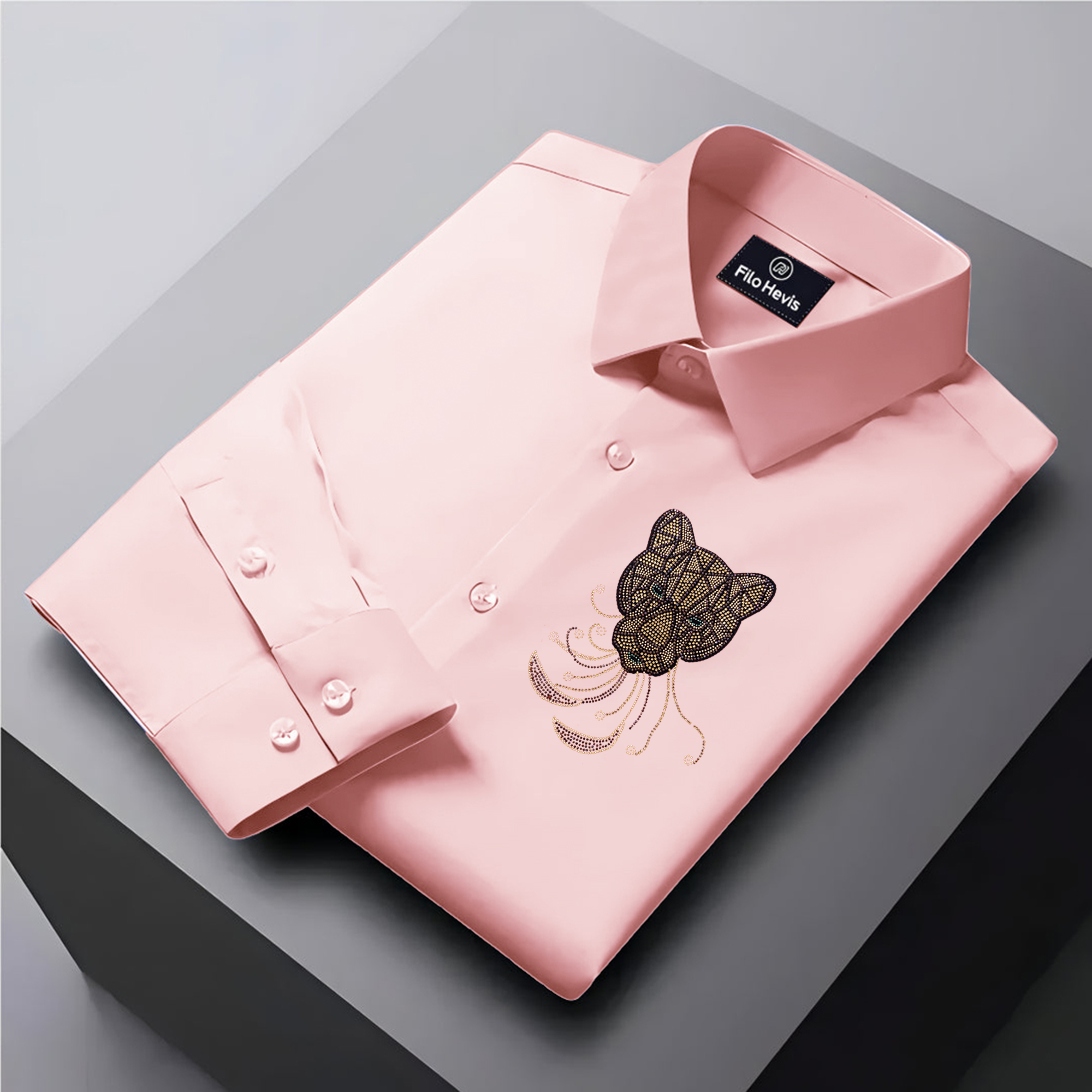 PARTY SHIRTS FOR MEN | PREMIUM SHIRTS | CLUB SHIRTS Tiger Embroidery-LIGHT PINK