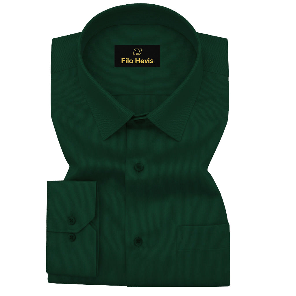 Fine-Ribbed Self-Structured Formal Shirt-DARK GREEN