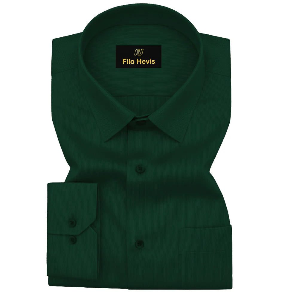 Fine-Ribbed Self-Structured Formal Shirt-DARK GREEN My Store