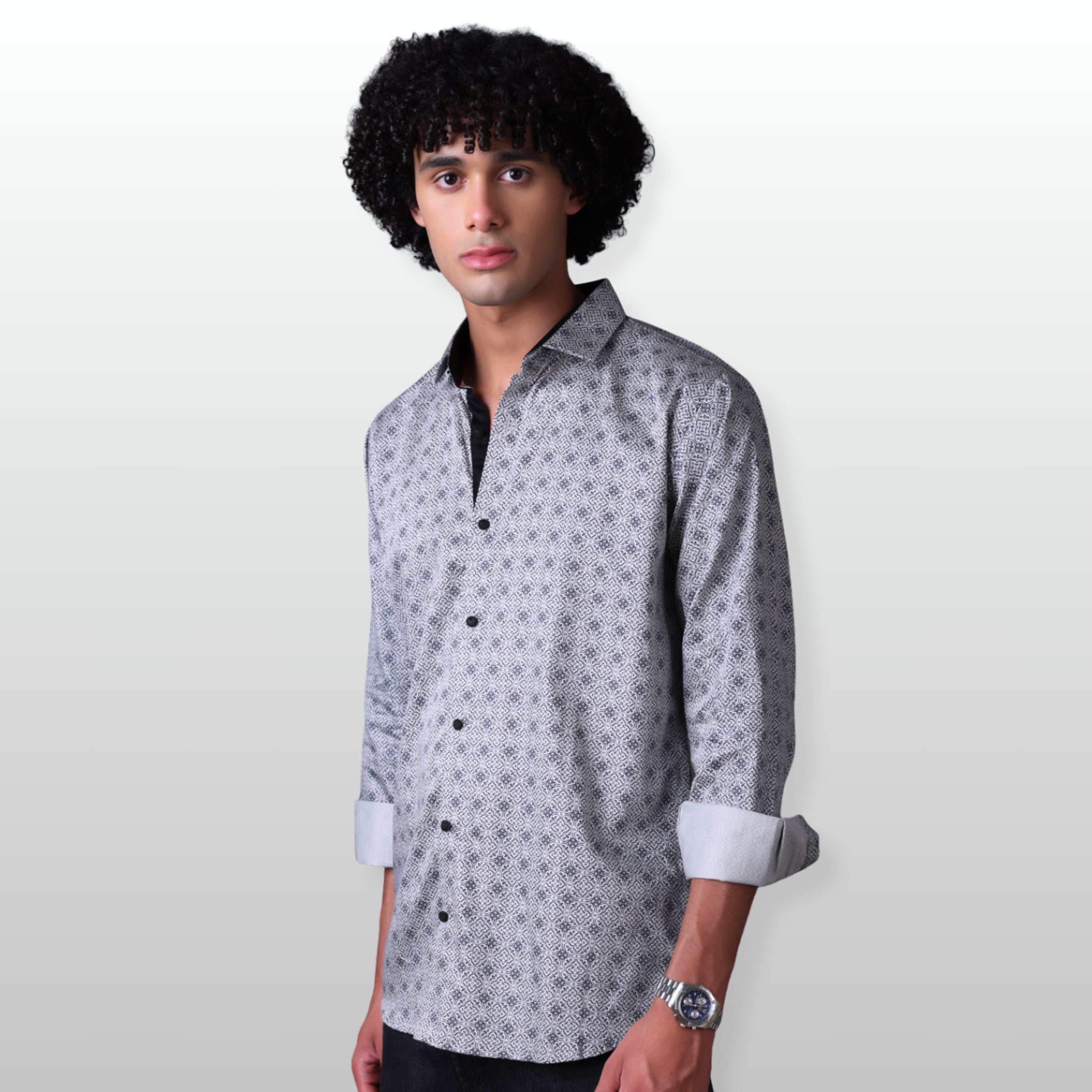 PRINTED SHIRTS | FORMAL & CASUAL SHIRTS FOR MEN | FILO HEVIS GEOMETRIC PRINTS SHIRT COLLECTION-Grey