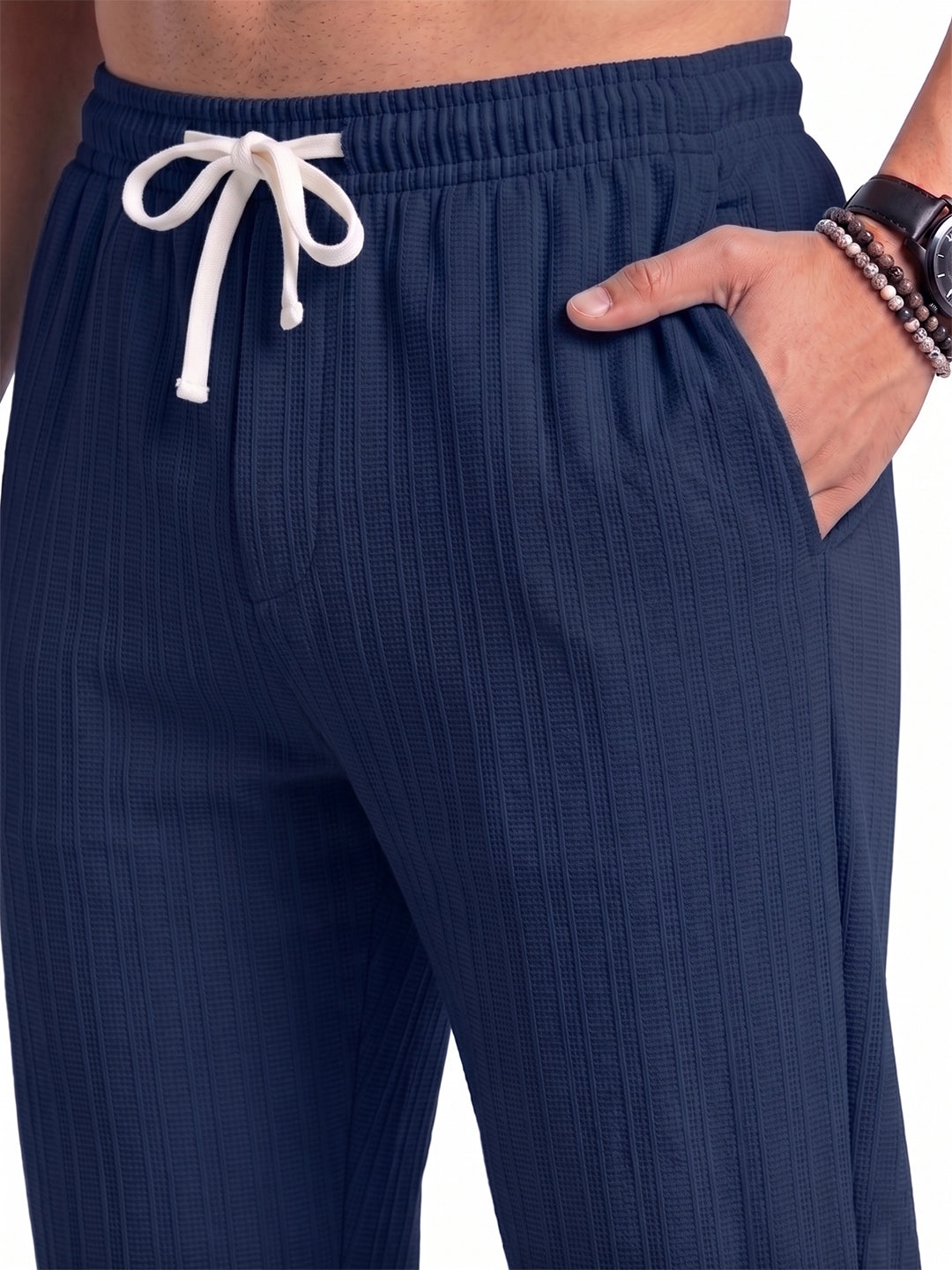 Men’s Navy Blue Textured Co-Ord Set – Premium Relaxed Fit Shirt & Trouser Set