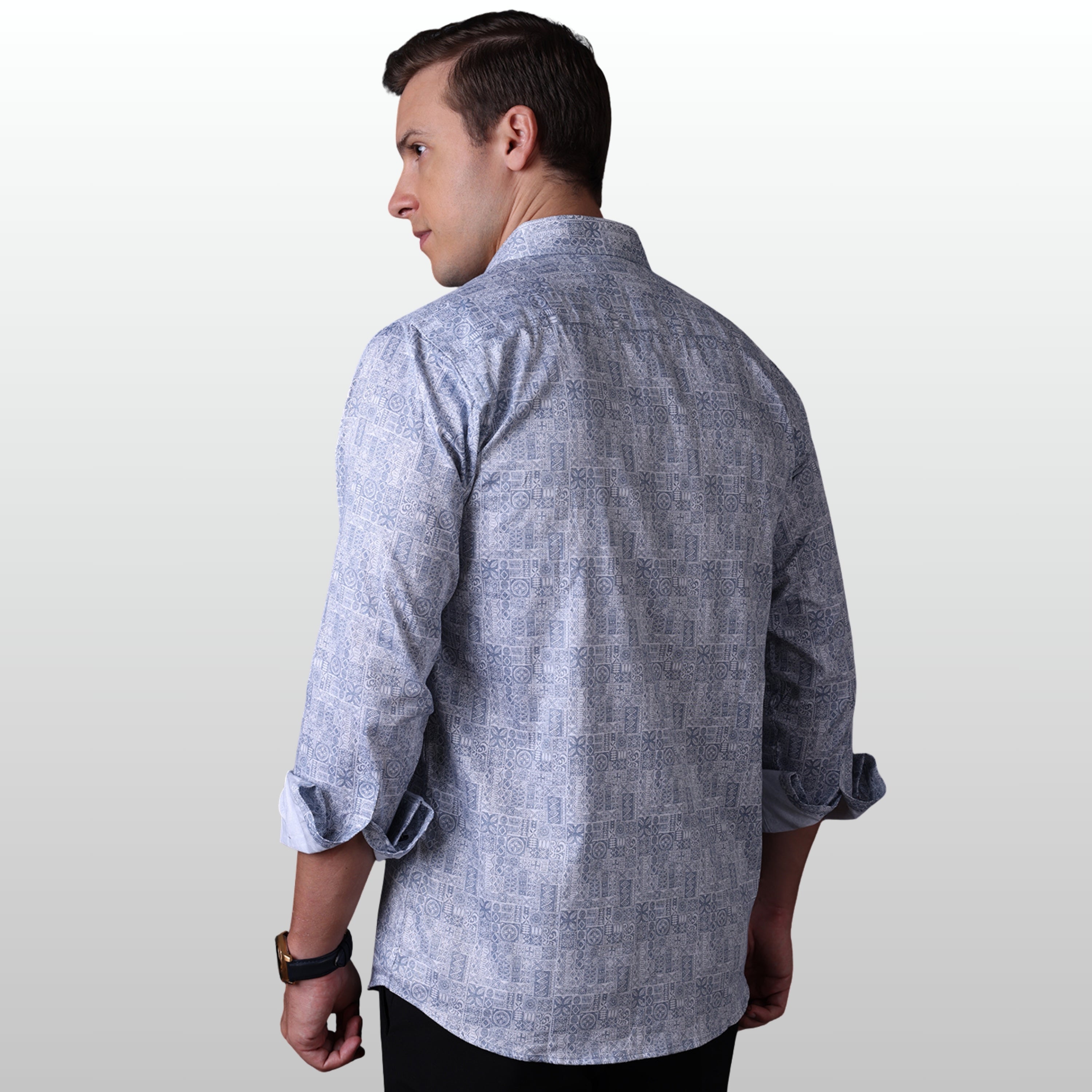 Geometrical Print Casual Shirt Blue Color