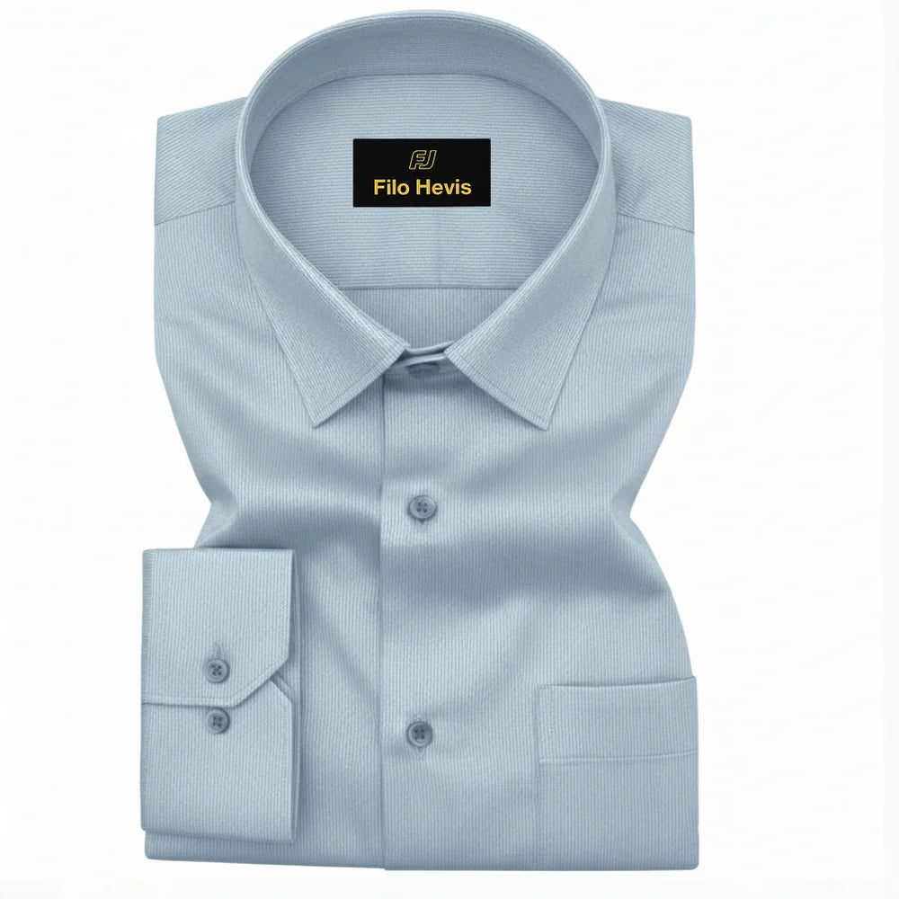 Fine-Ribbed Self-Structured Formal Shirt-LIGHT BLUE