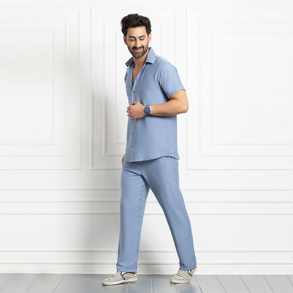 Men's Linen Shirt Co-ords Set- Sky
