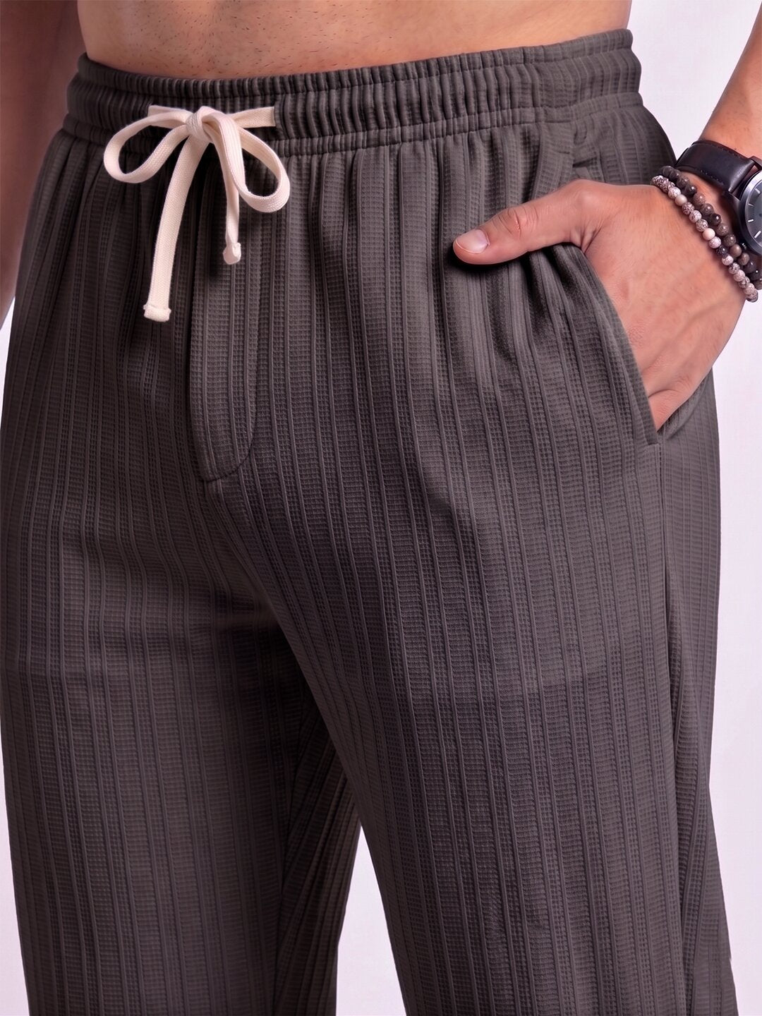 Men’s Dark Grey Textured Co-Ord Set – Premium Relaxed Fit Shirt & Trouser Set