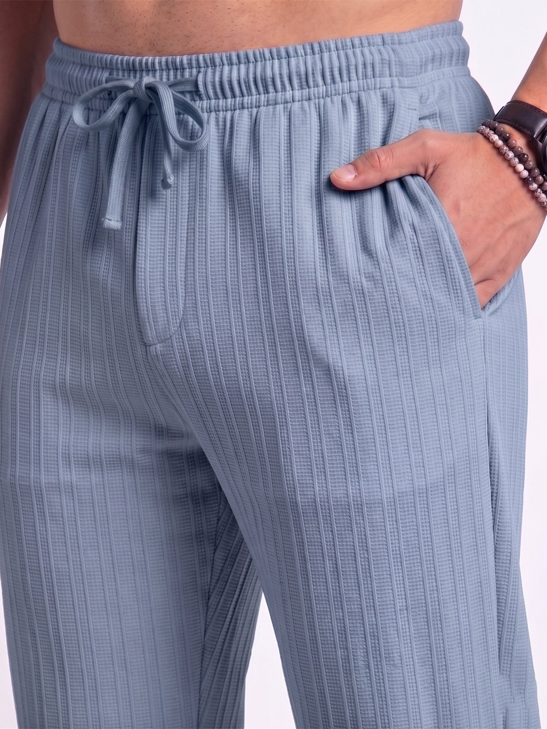 Men’s Denim Blue Textured Co-Ord Set – Premium Relaxed Fit Shirt & Trouser Set