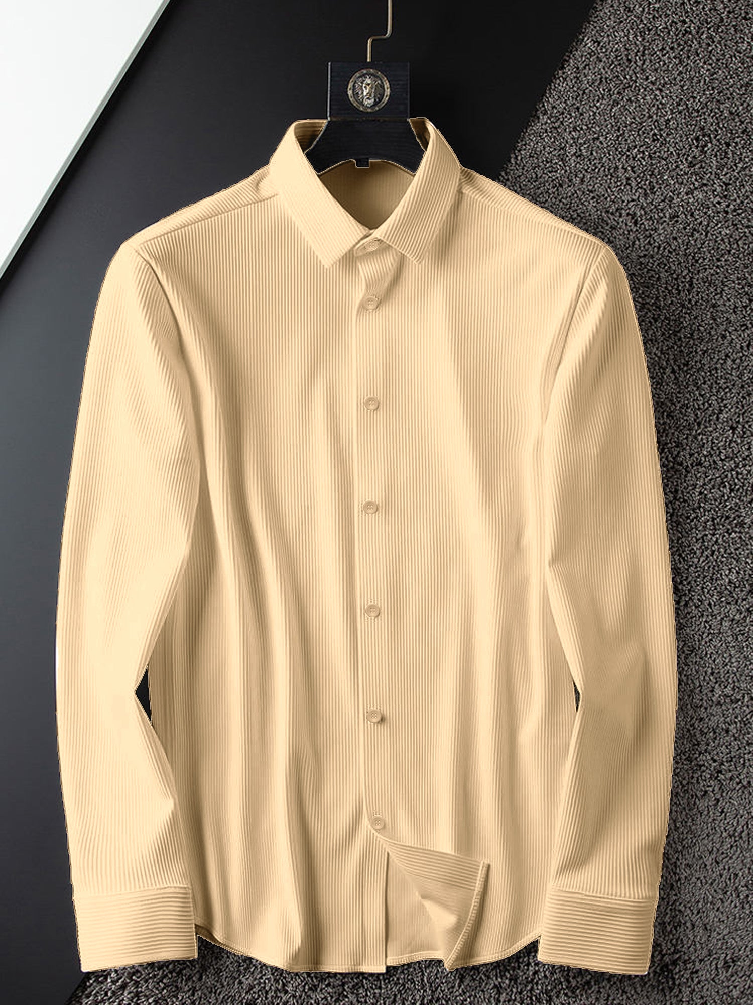 Corduroy Casual Shirts for Men Blended Fabric - Cream