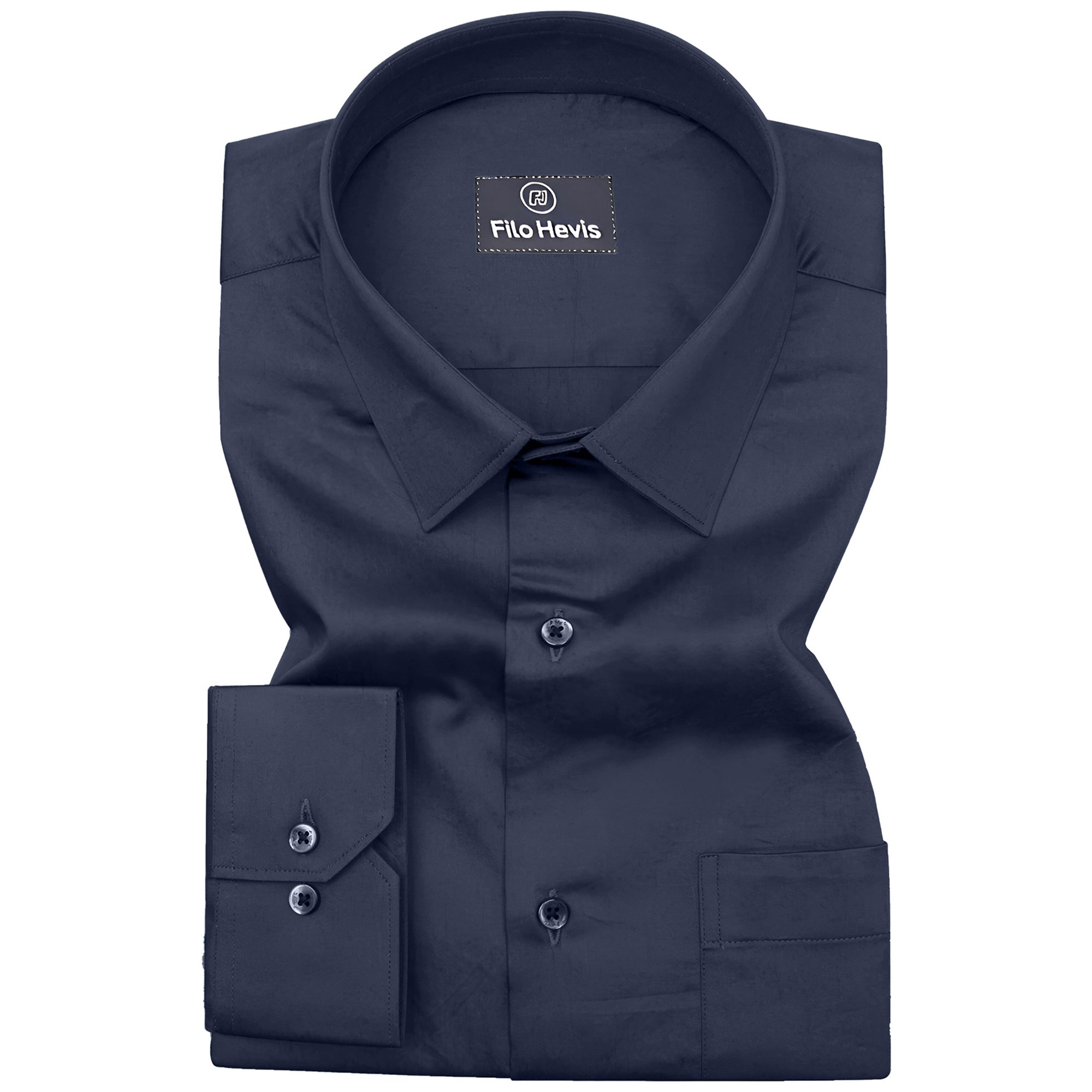 PLATINUM COTTON SATIN FORMAL SHIRT FOR MEN (Single Pocket)-Navy Blue