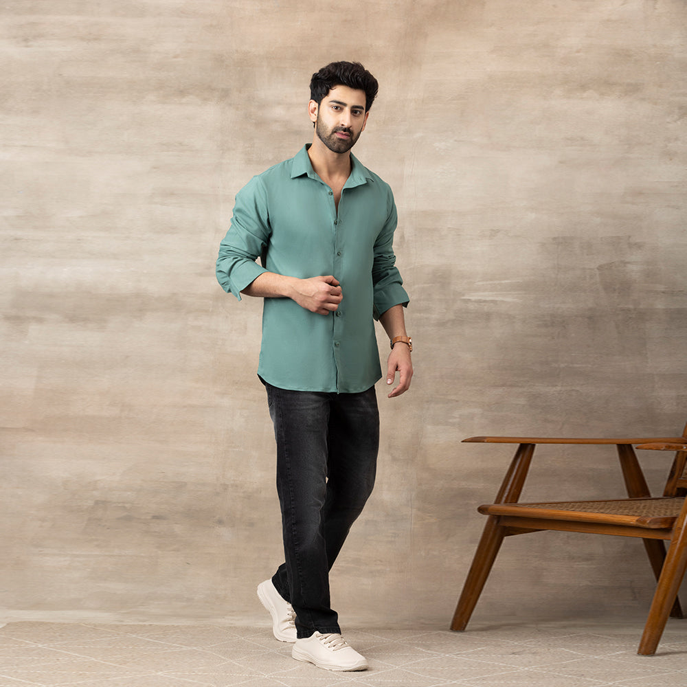 Men Mustang Lycra Soft Stretchable Shirt- Mint Green