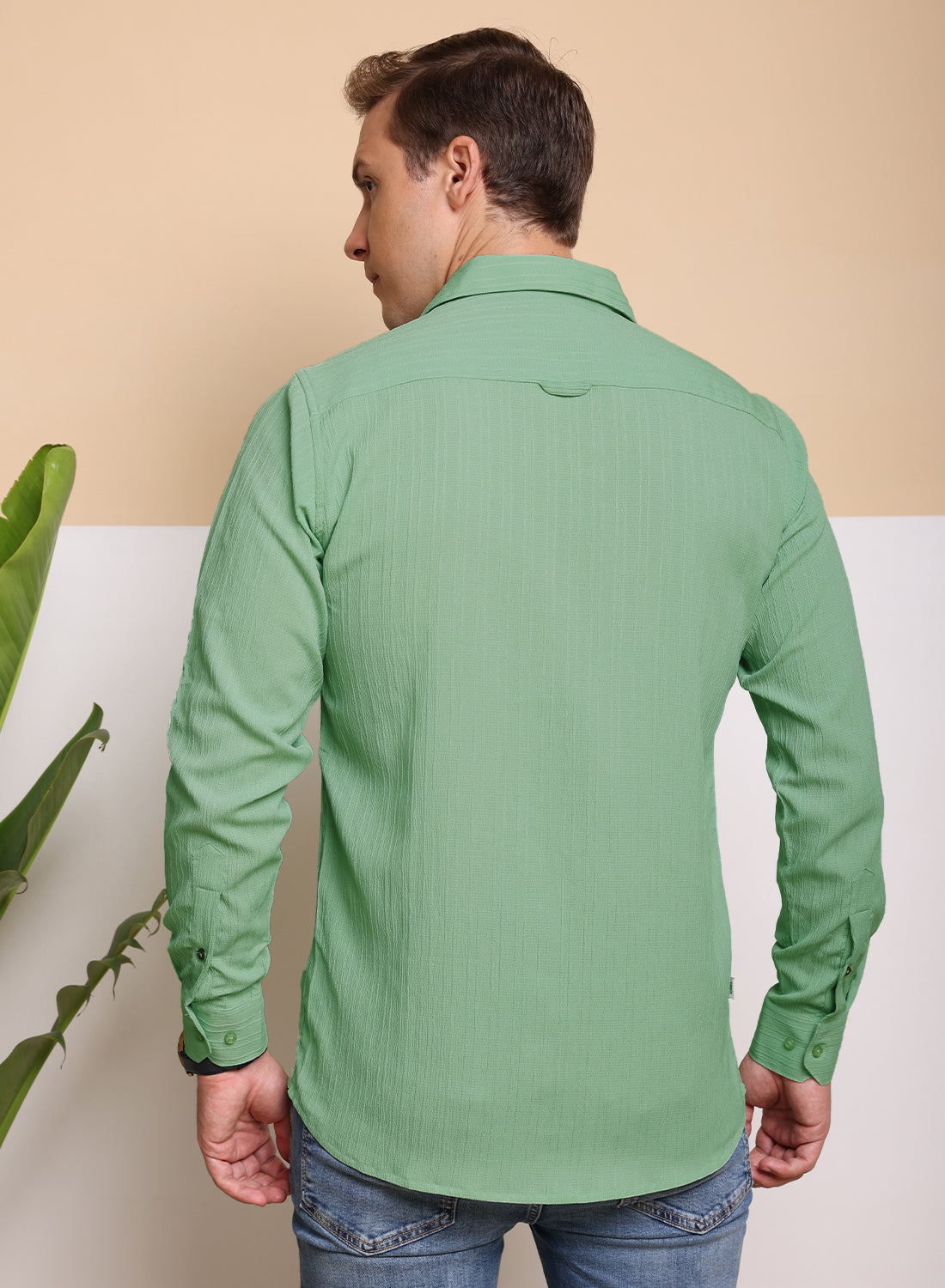 Crushed Self Stripe Light Green Shirt