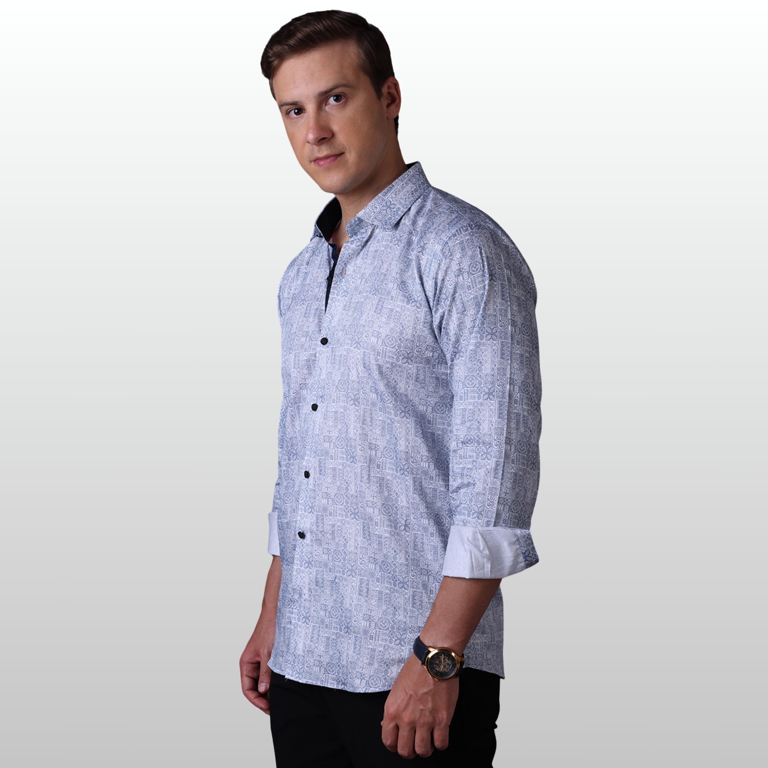 Geometrical Print Casual Shirt Blue Color