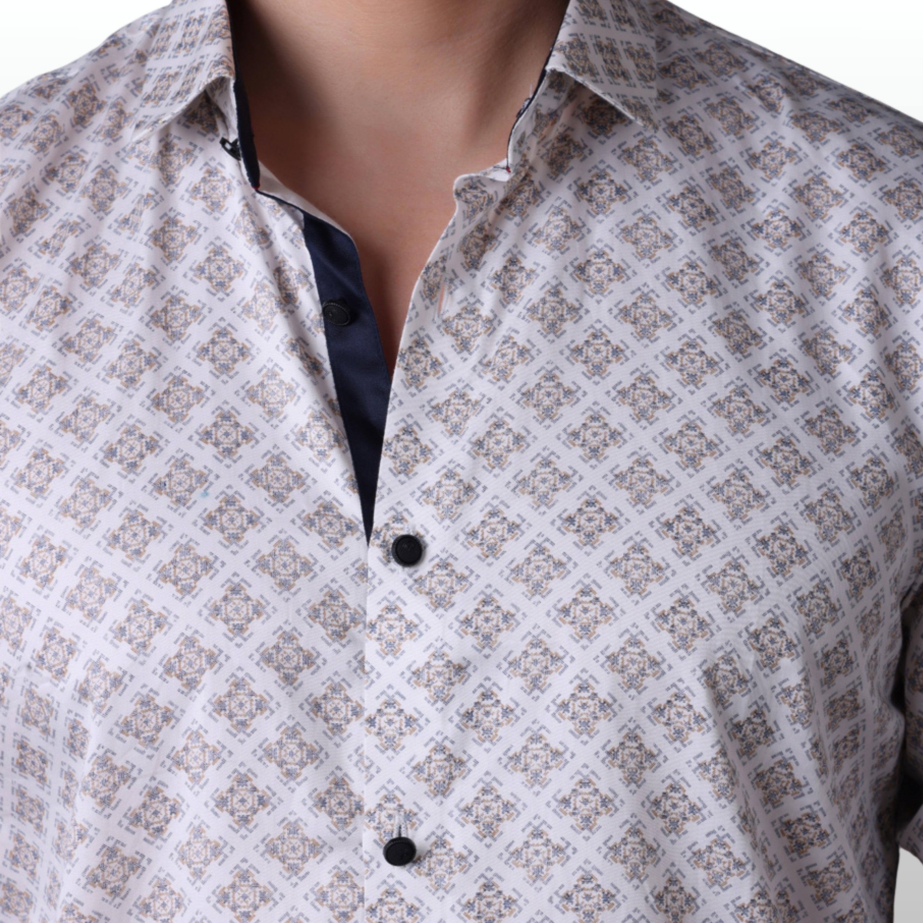PRINTED SHIRTS | FORMAL & CASUAL SHIRTS FOR MEN | FILO HEVIS GEOMETRIC PRINTS SHIRT COLLECTION-Beige