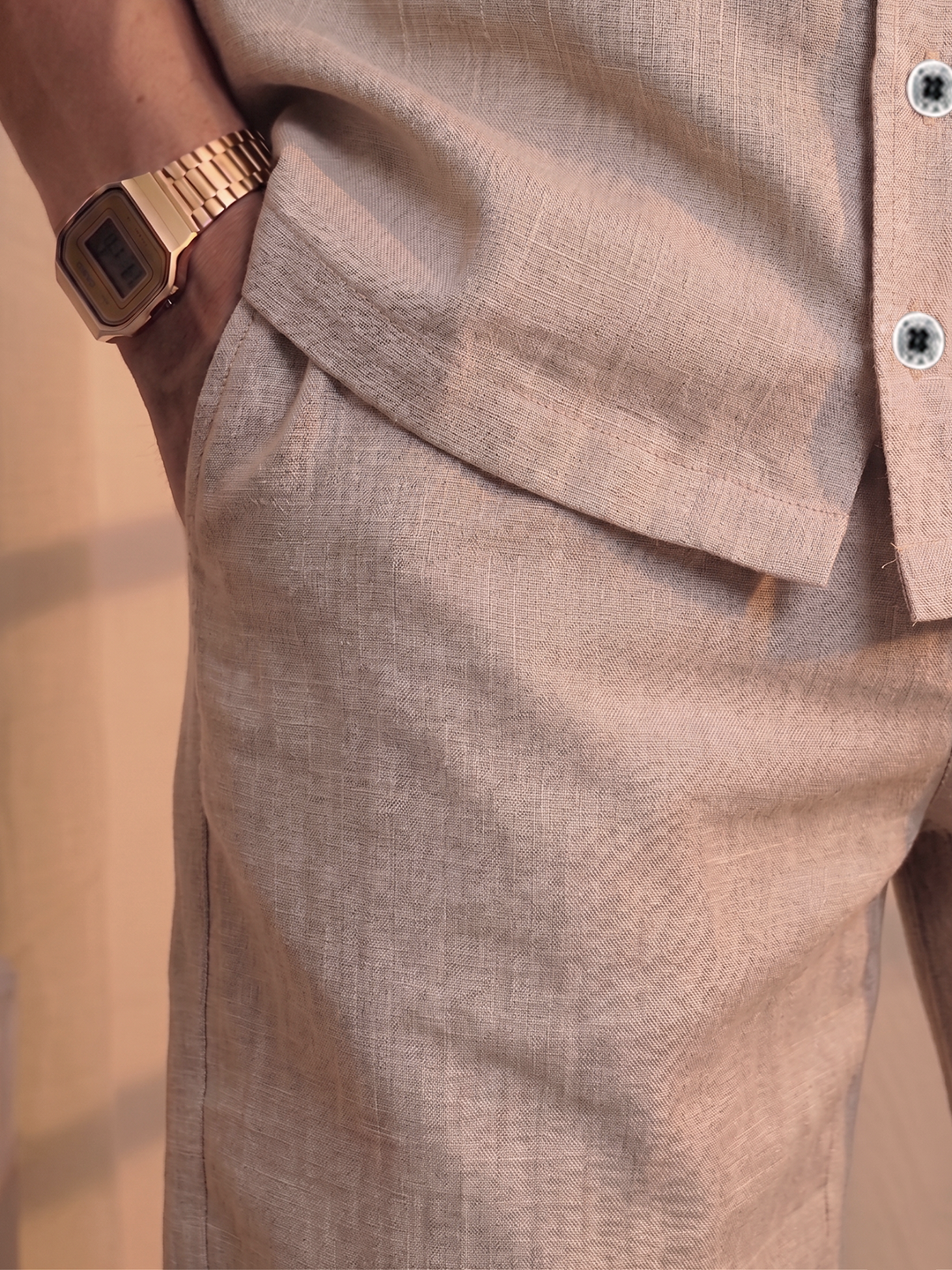 Men’s Premium Cotton Co-Ord Set | Resort Collar Shirt & Trouser Set | Khaki
