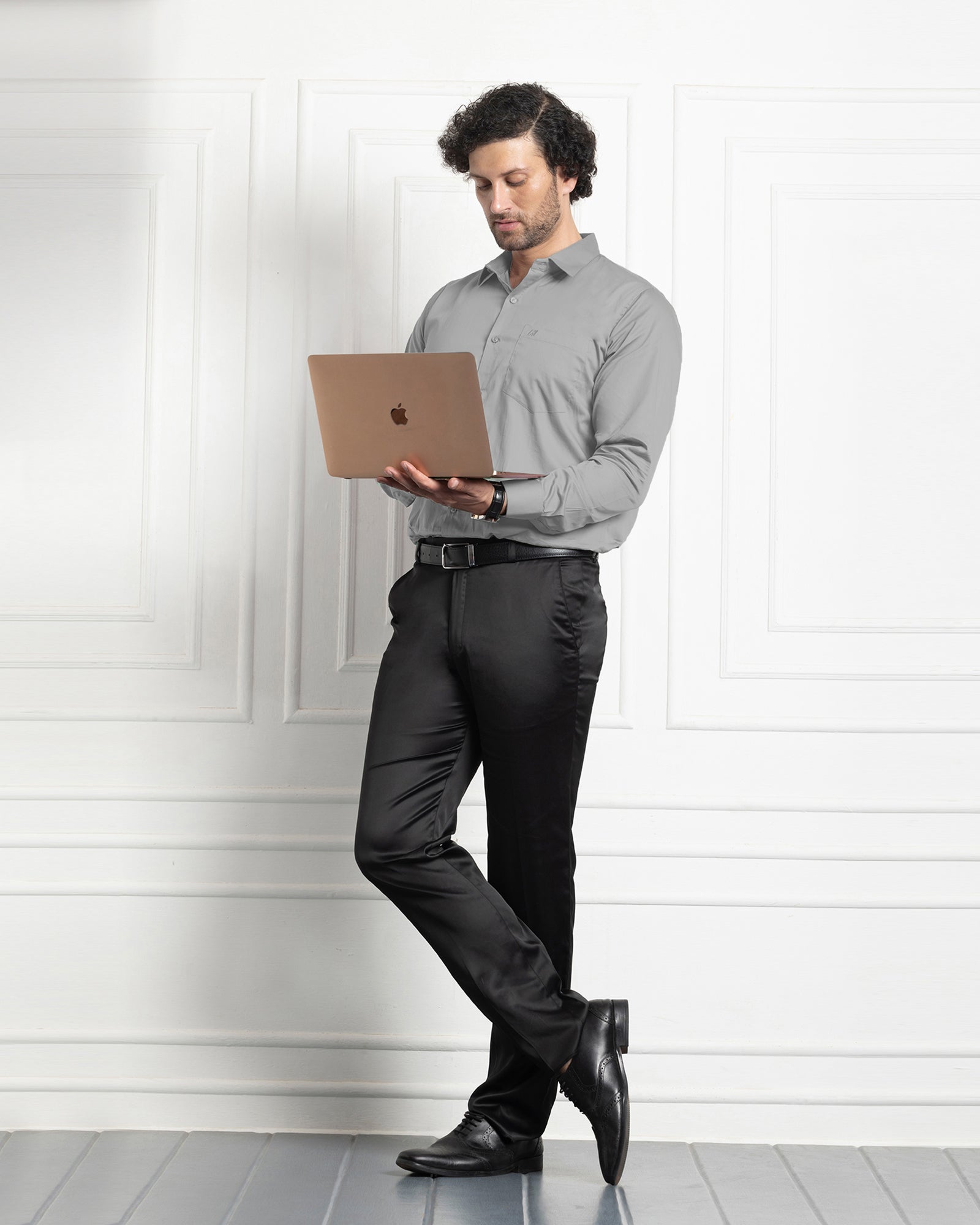 PLATINUM COTTON SATIN FORMAL SHIRT FOR MEN (Single Pocket)-Grey