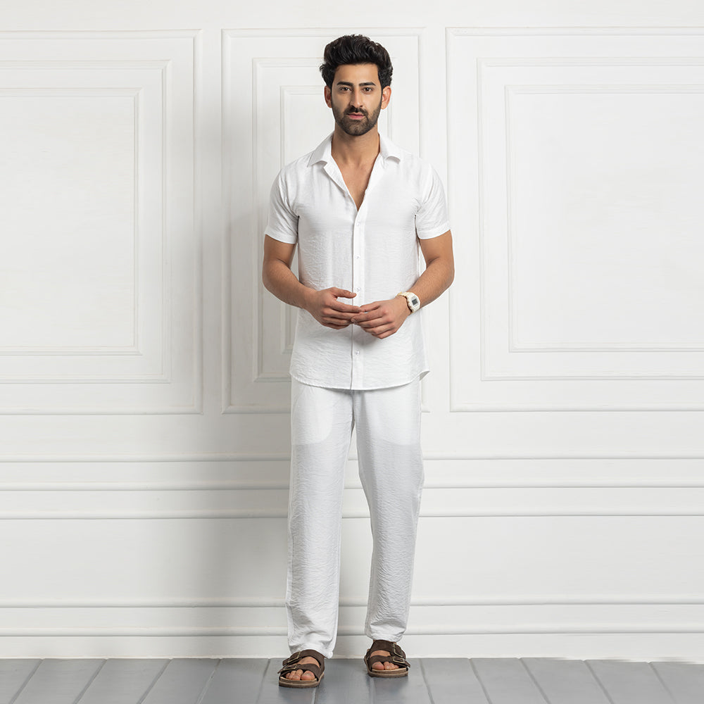 Men's Linen Shirt Co-ords Set- White