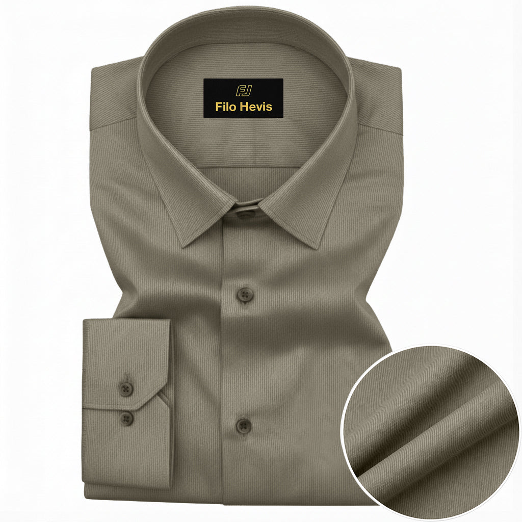 Fine-Ribbed Self-Structured Formal Shirt-MUD GREY