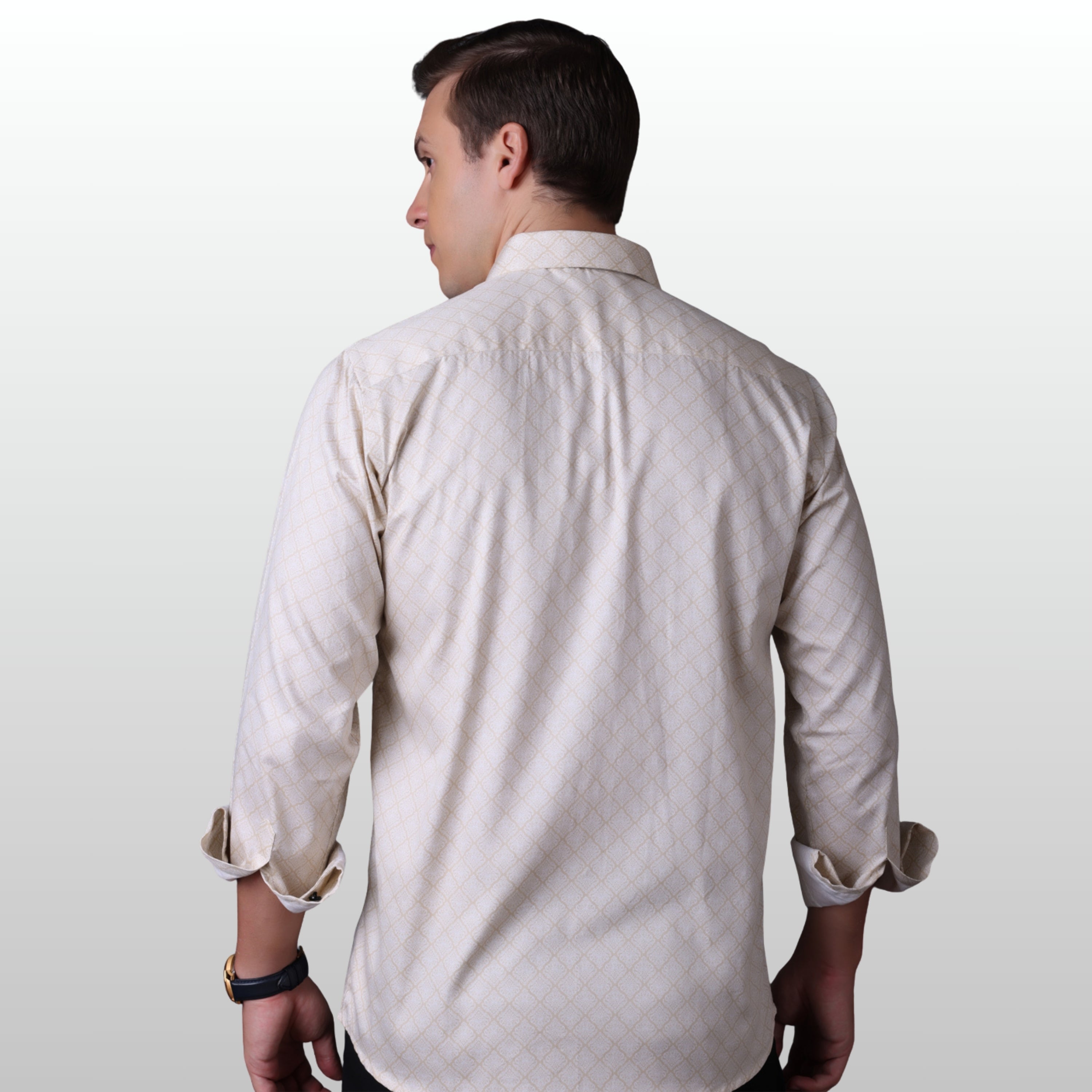 Geometrical Print Casual Shirt Beige Color