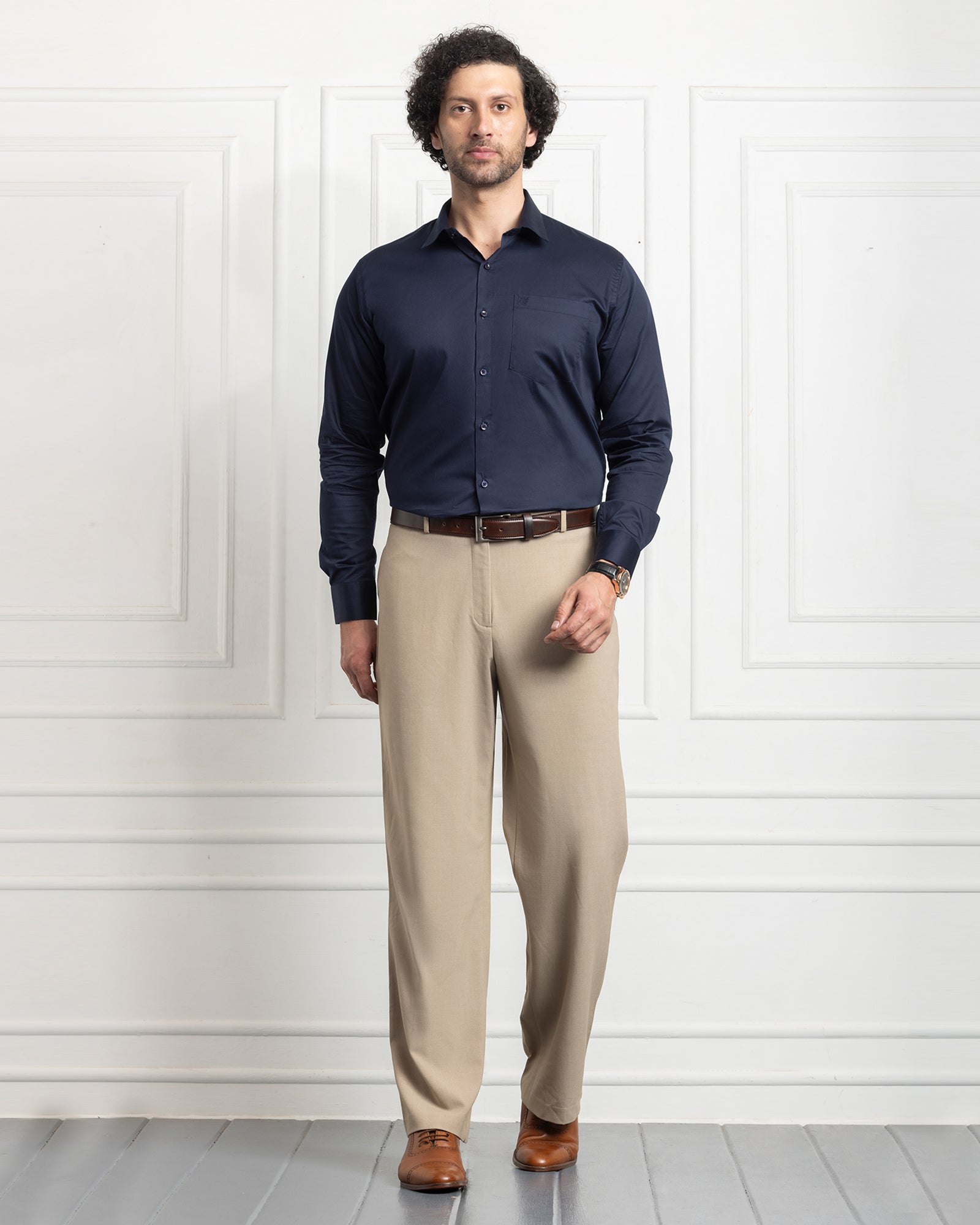 PLATINUM COTTON SATIN FORMAL SHIRT FOR MEN (Single Pocket)-Navy Blue