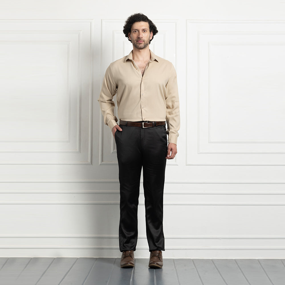 Men Mustang Lycra Soft Stretchable Shirt- Beige