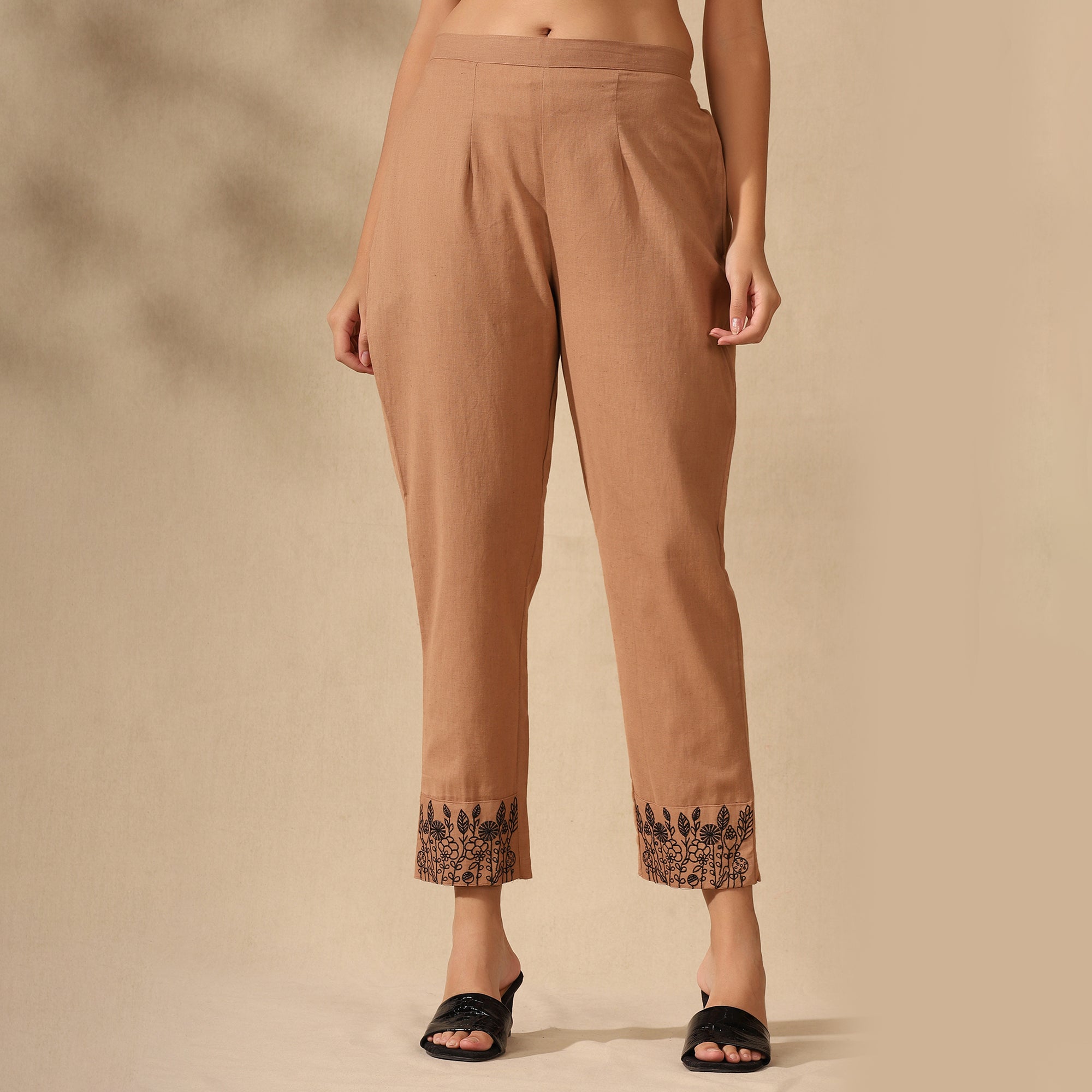 Botanical Embroidered Pure Cotton Tunic With Trousers Beige Co-ord Set
