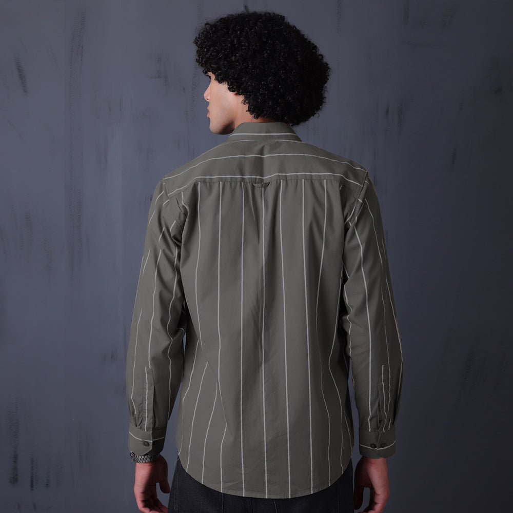 STRIPE CASUAL COTTON SHIRT (DARK GREY)