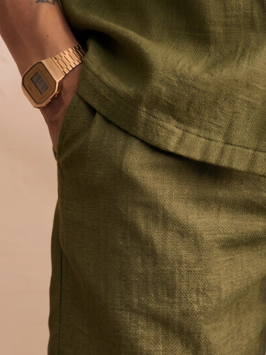 Men’s Premium Cotton Co-Ord Set | Resort Collar Shirt & Trouser Set | Olive Green