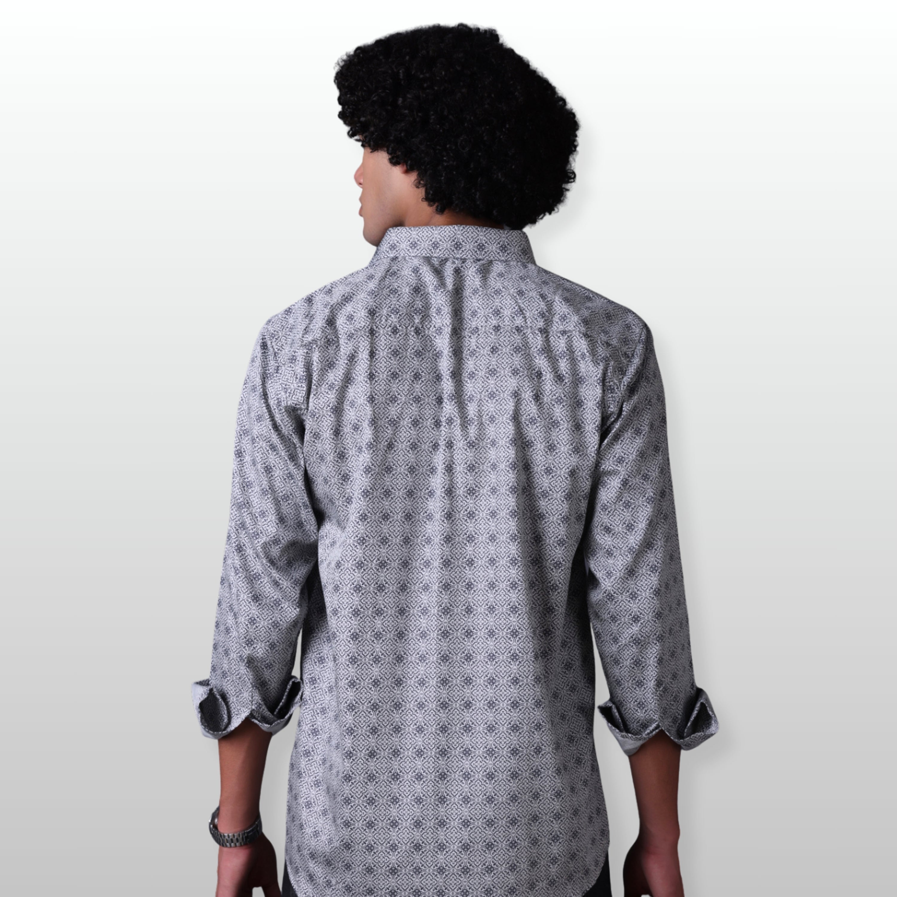 PRINTED SHIRTS | FORMAL & CASUAL SHIRTS FOR MEN | FILO HEVIS GEOMETRIC PRINTS SHIRT COLLECTION-Grey