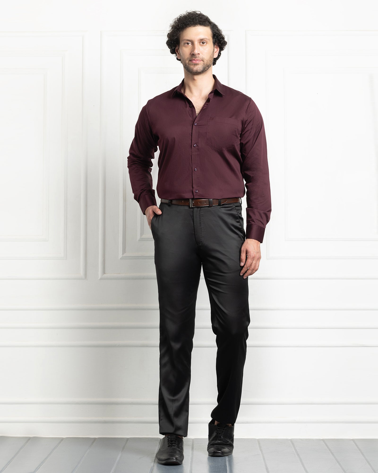 PLATINUM COTTON SATIN FORMAL SHIRT FOR MEN (Single Pocket)-Wine