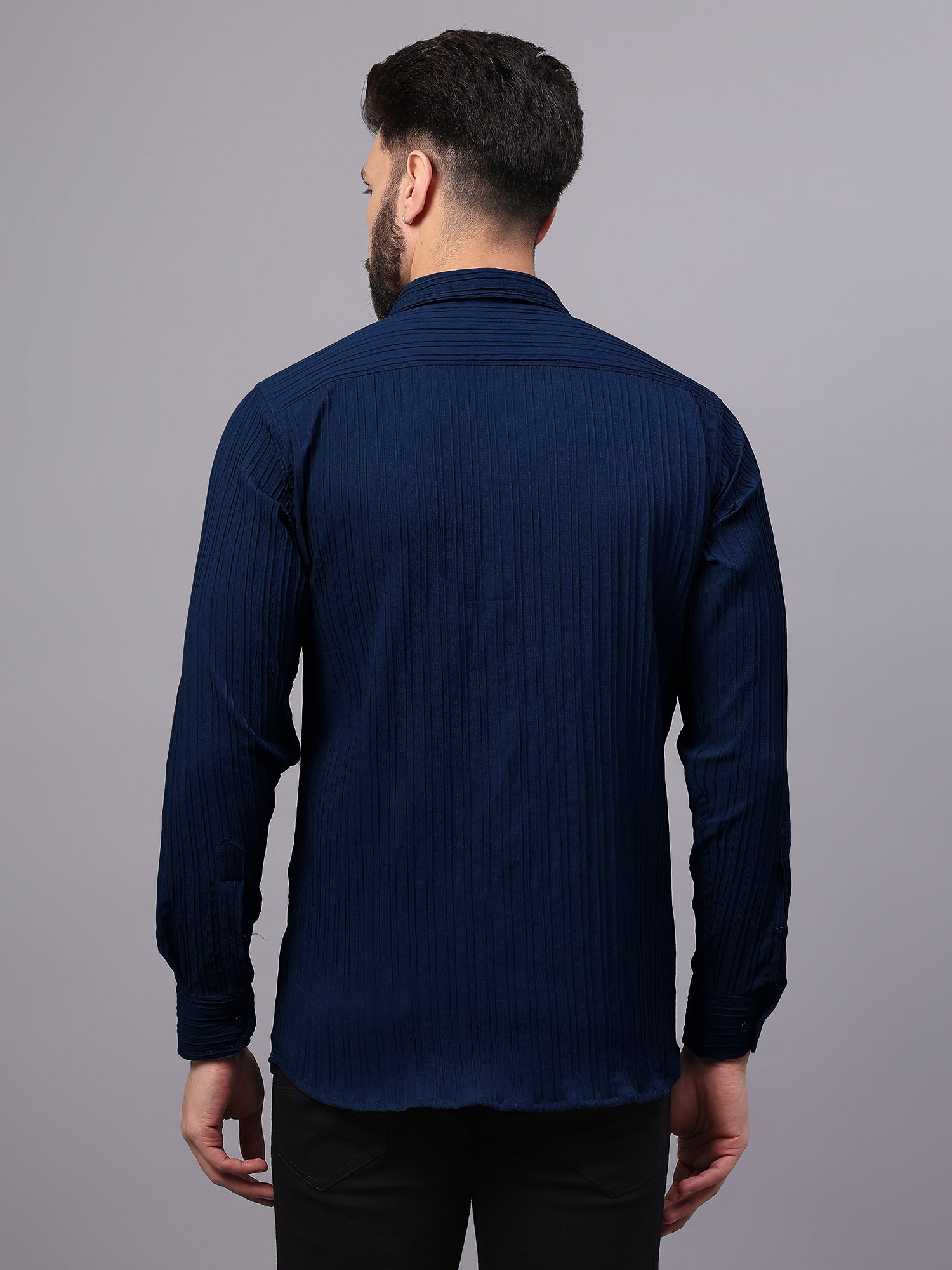 Crushed Self Stripe Navy Blue Shirt