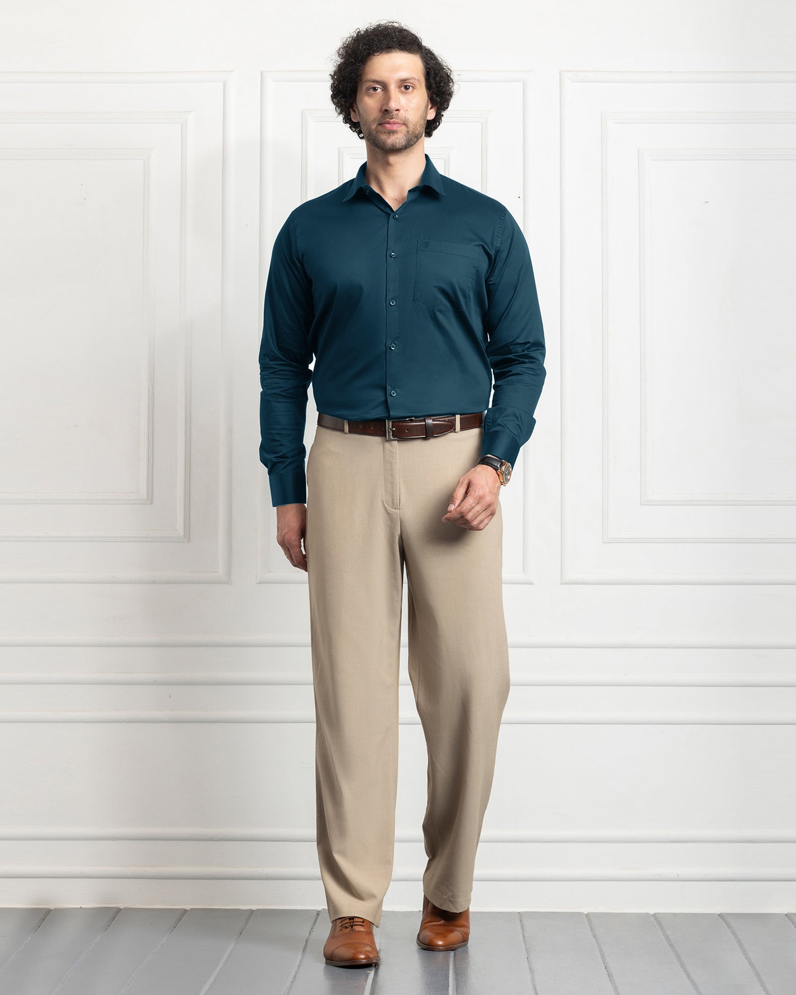 PLATINUM COTTON SATIN FORMAL SHIRT FOR MEN (Single Pocket)-Teal Blue